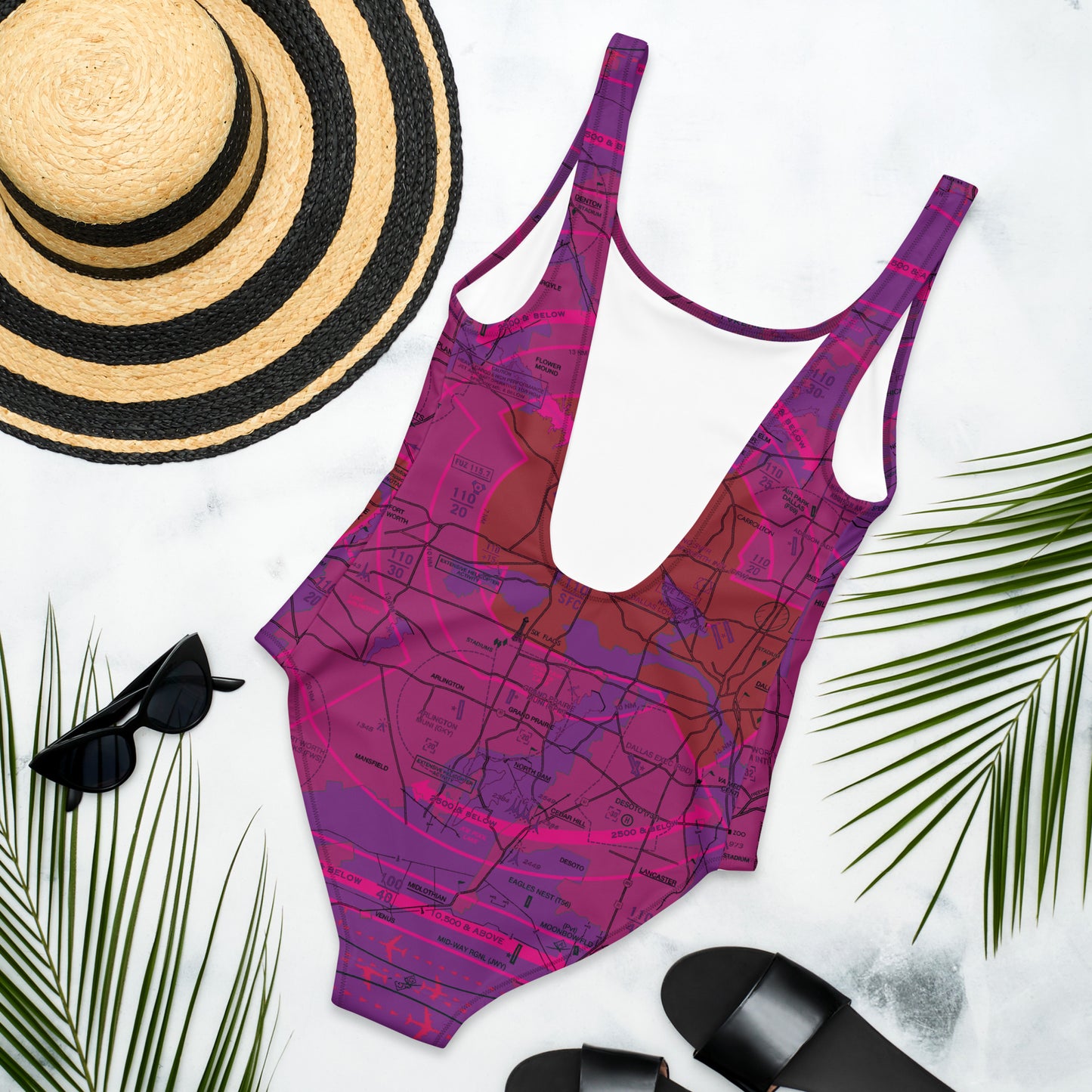 Dallas - Ft. Worth Flyway Chart one-piece swimsuit (purple)