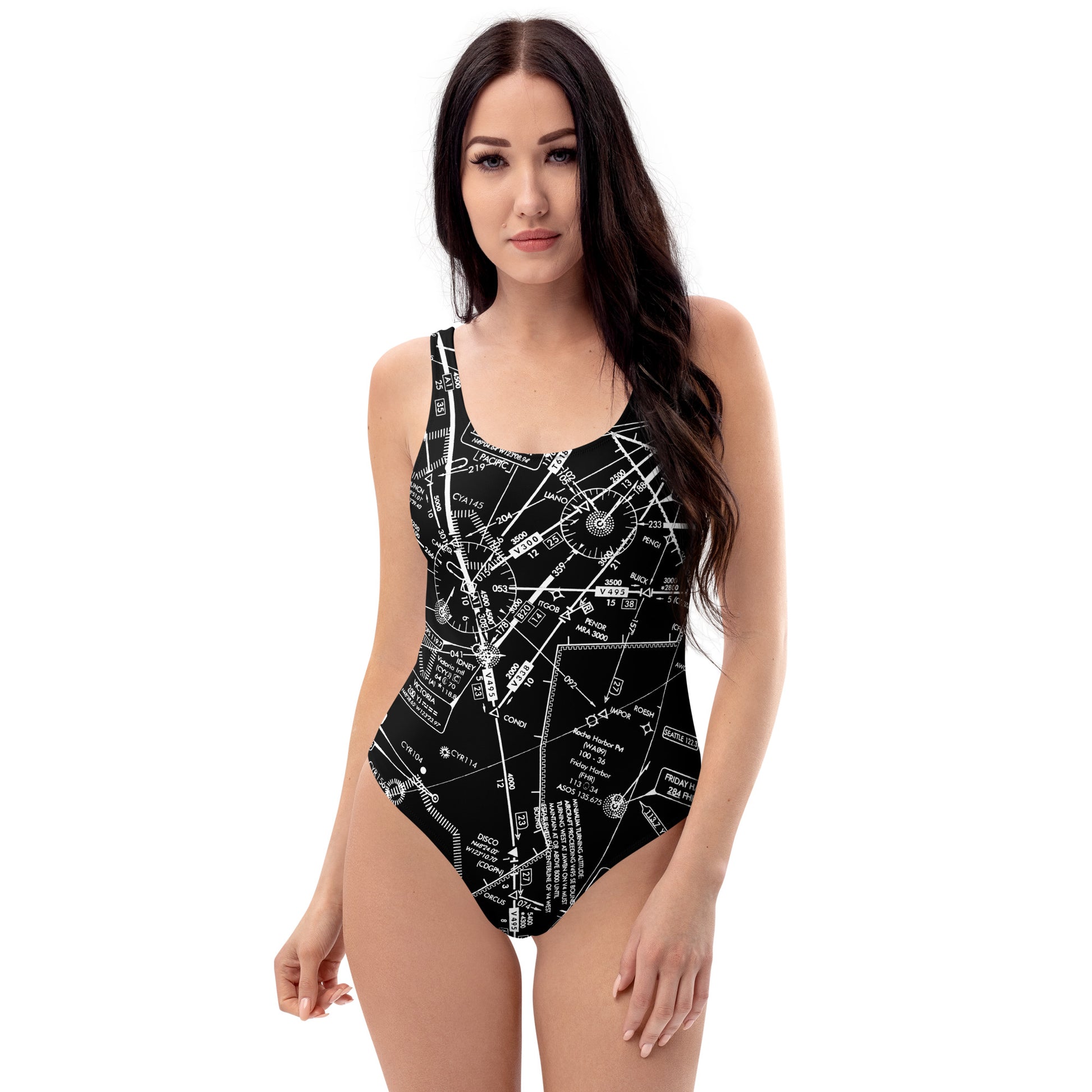 Enroute Low Altitude (ELUS1) Chart - one-piece swimsuit (black)