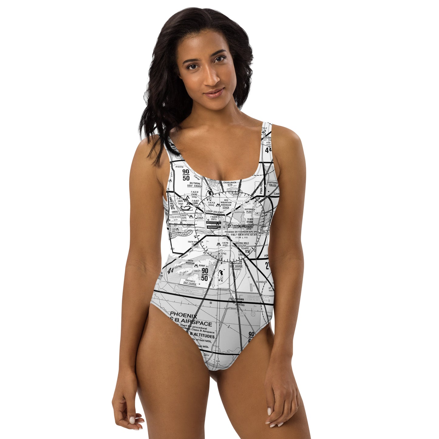 Phoenix TAC Chart one-piece swimsuit (b&w)