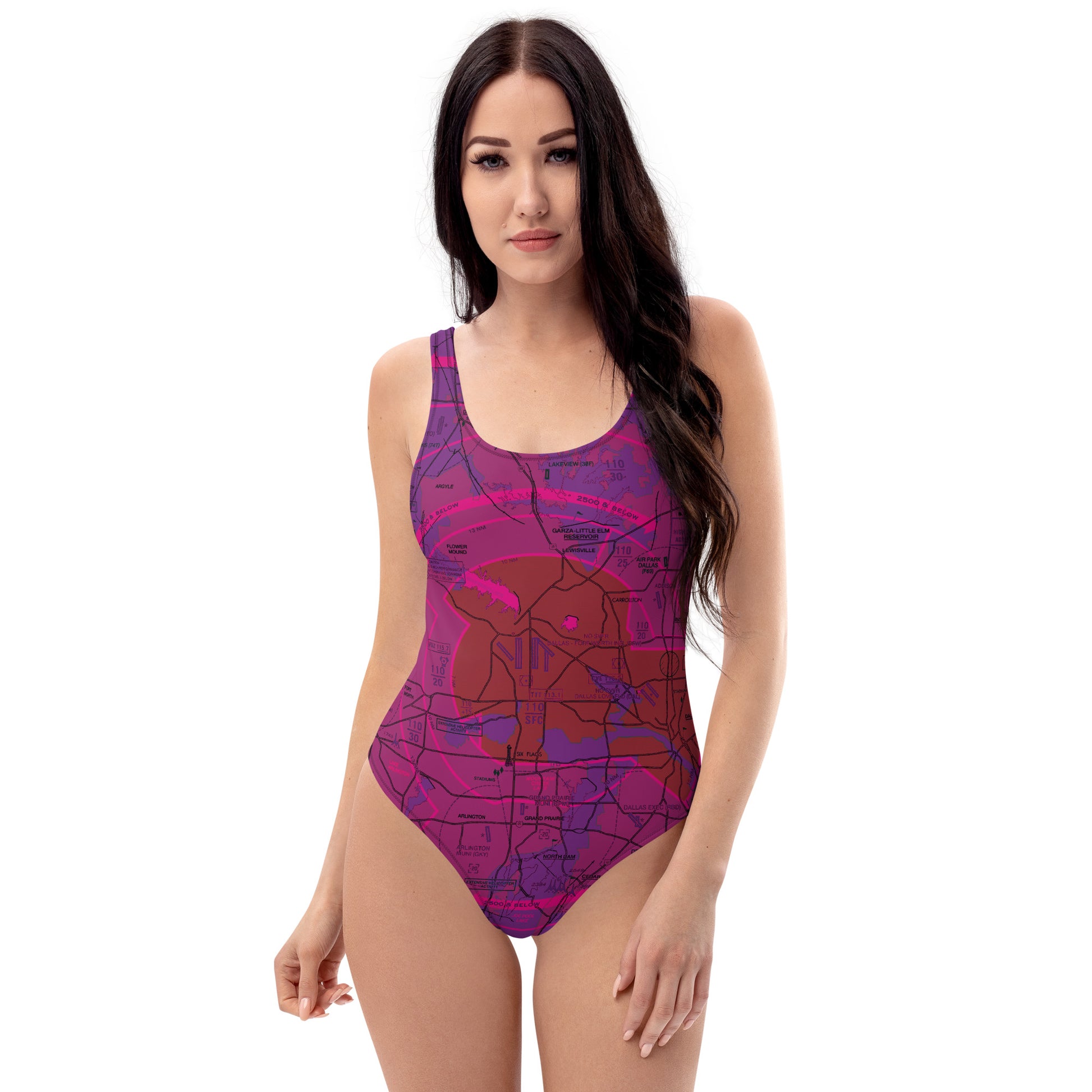 Dallas - Ft. Worth Flyway Chart one-piece swimsuit (purple)