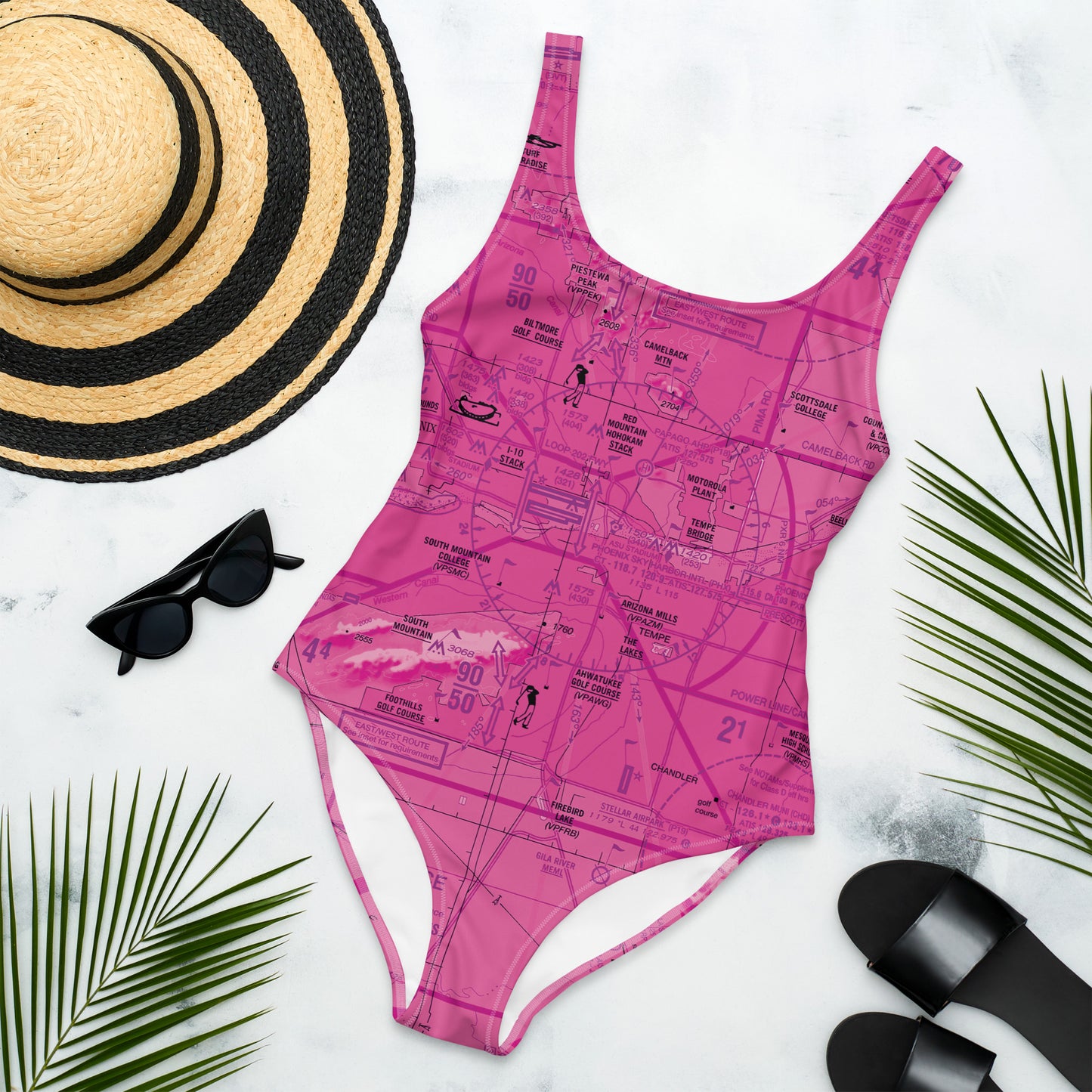 Phoenix TAC Chart one-piece swimsuit (pink)