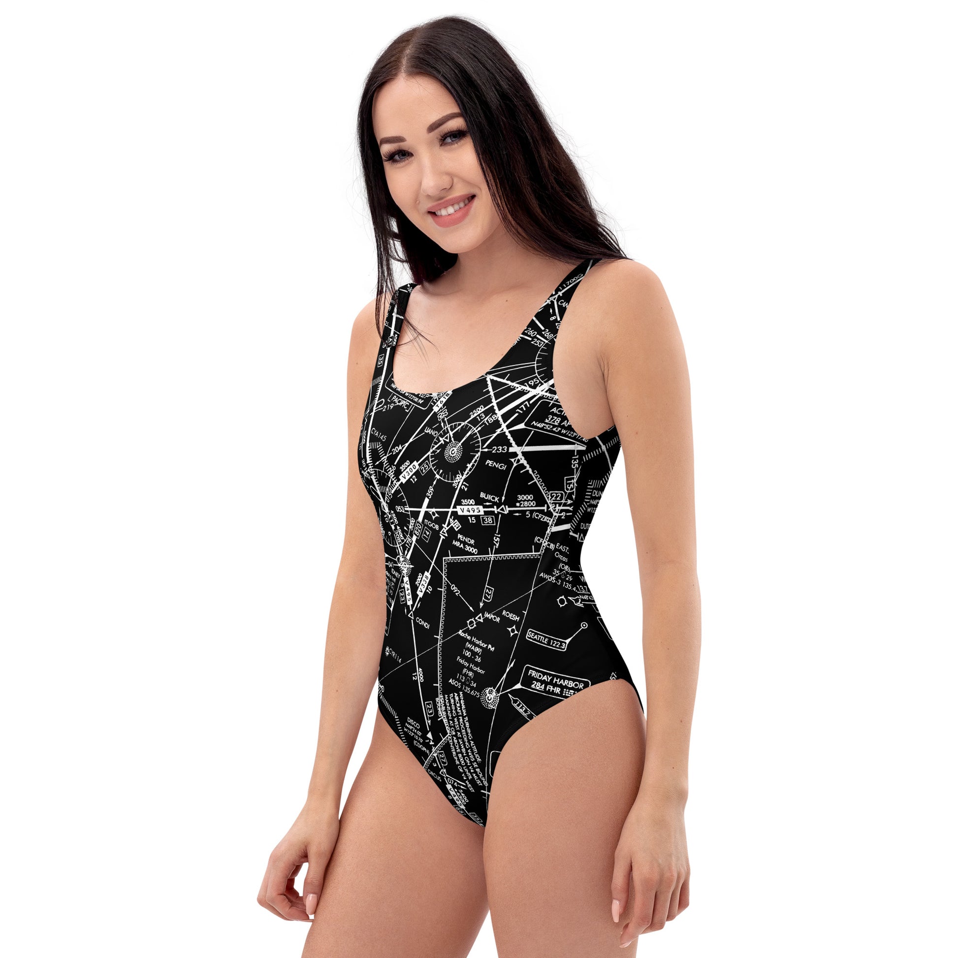 Enroute Low Altitude (ELUS1) Chart - one-piece swimsuit (black)