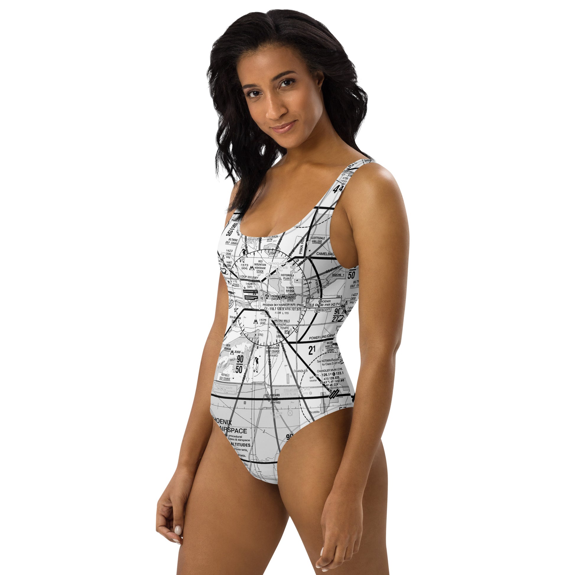 Phoenix TAC Chart one-piece swimsuit (b&w)