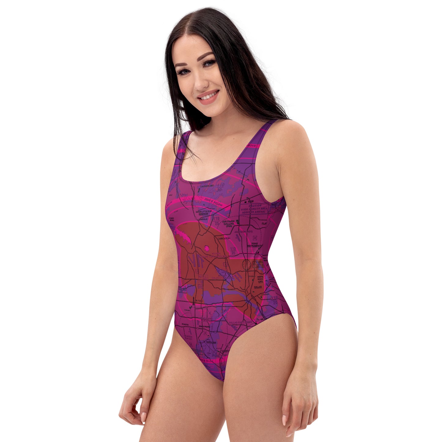 Dallas - Ft. Worth Flyway Chart one-piece swimsuit (purple)