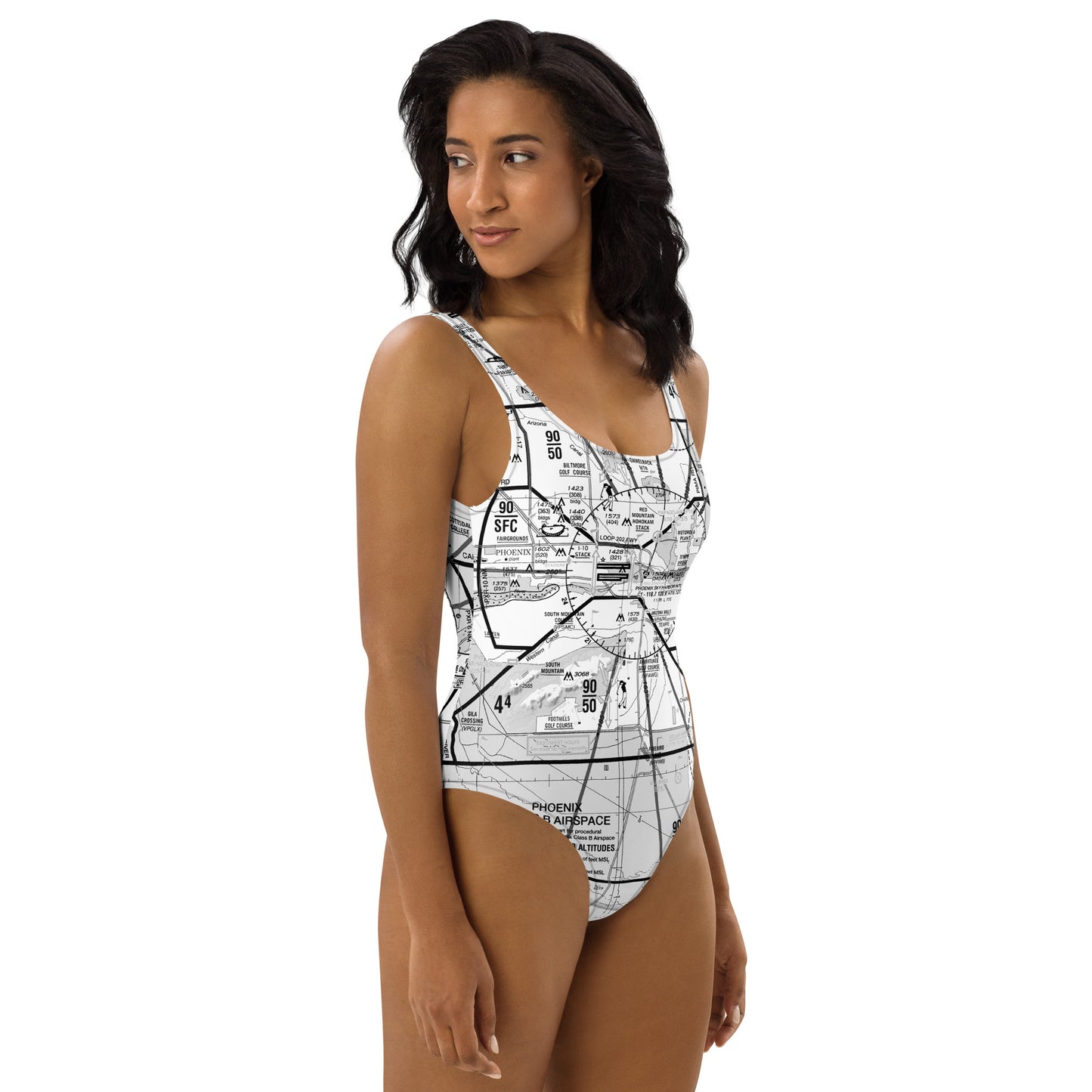 Phoenix TAC Chart one-piece swimsuit (b&w)