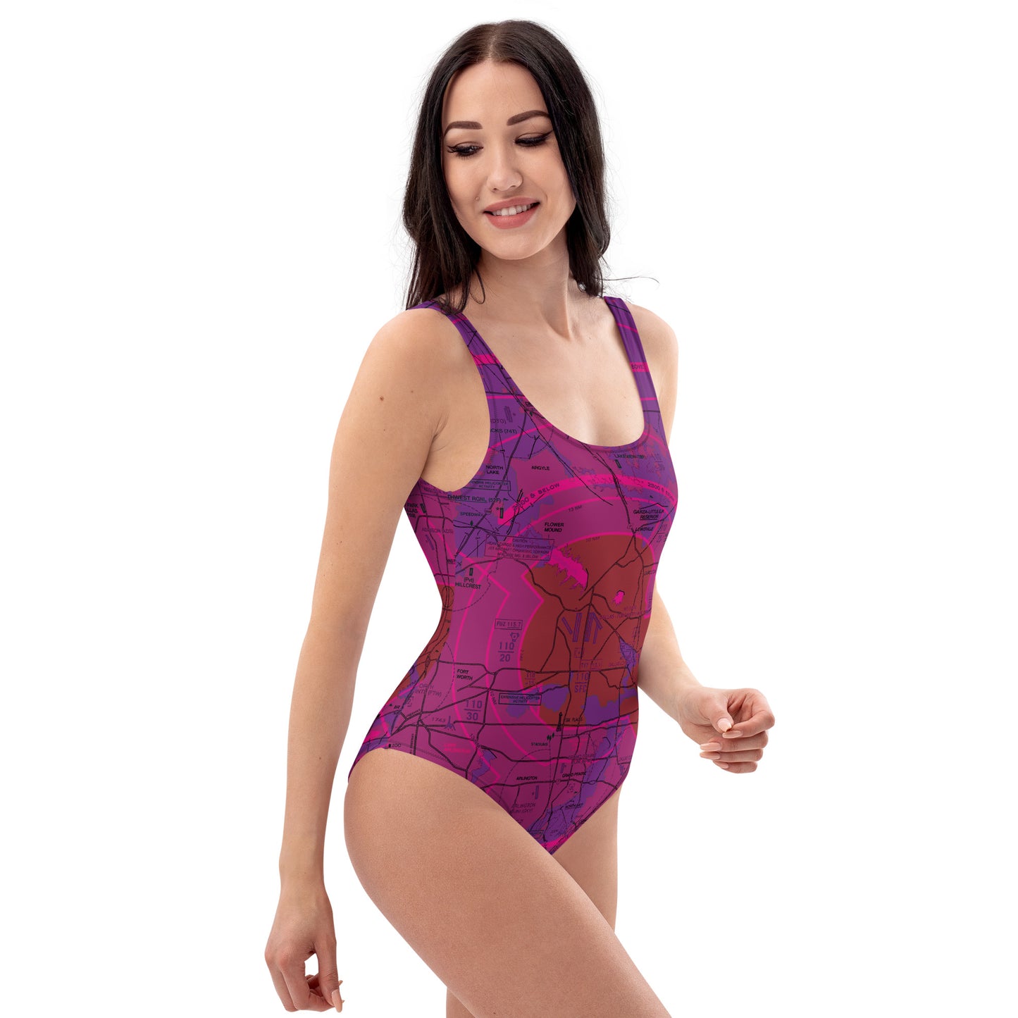 Dallas - Ft. Worth Flyway Chart one-piece swimsuit (purple)