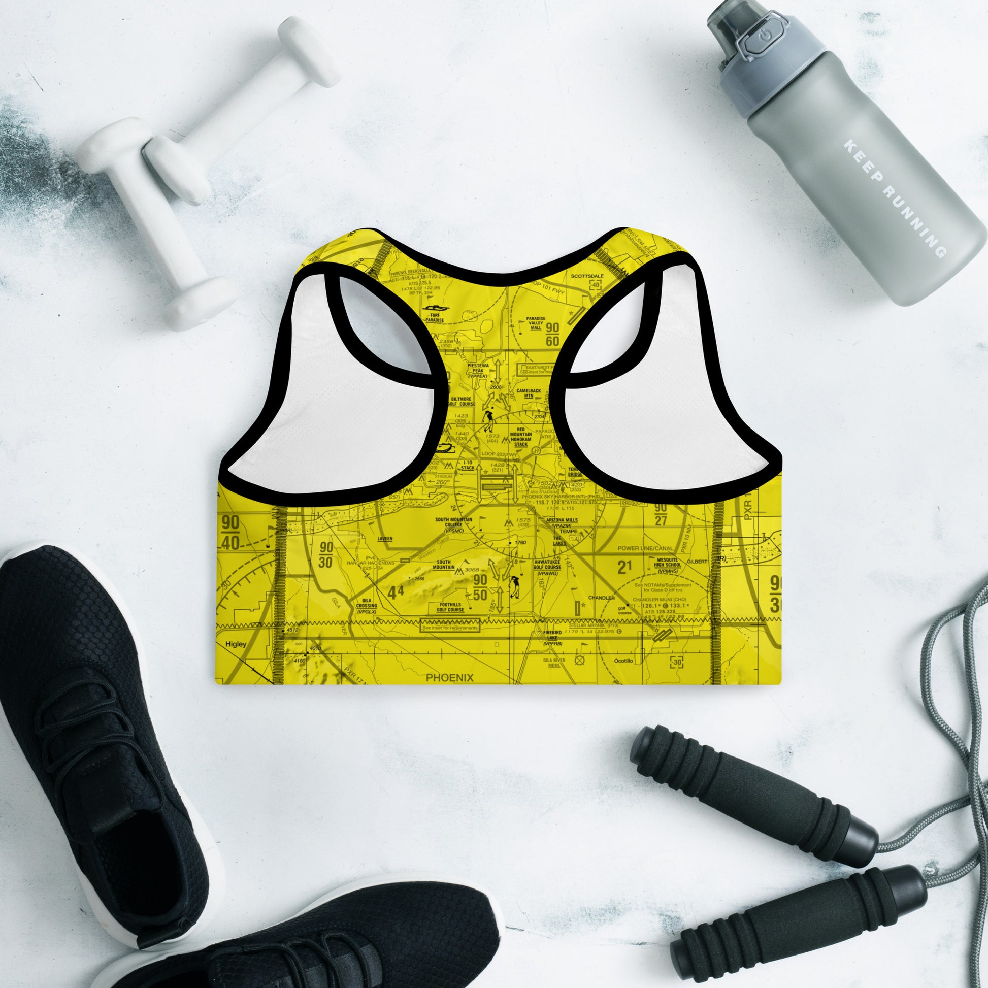 Aeronautical Chart padded sports bra (PHX/yellow)