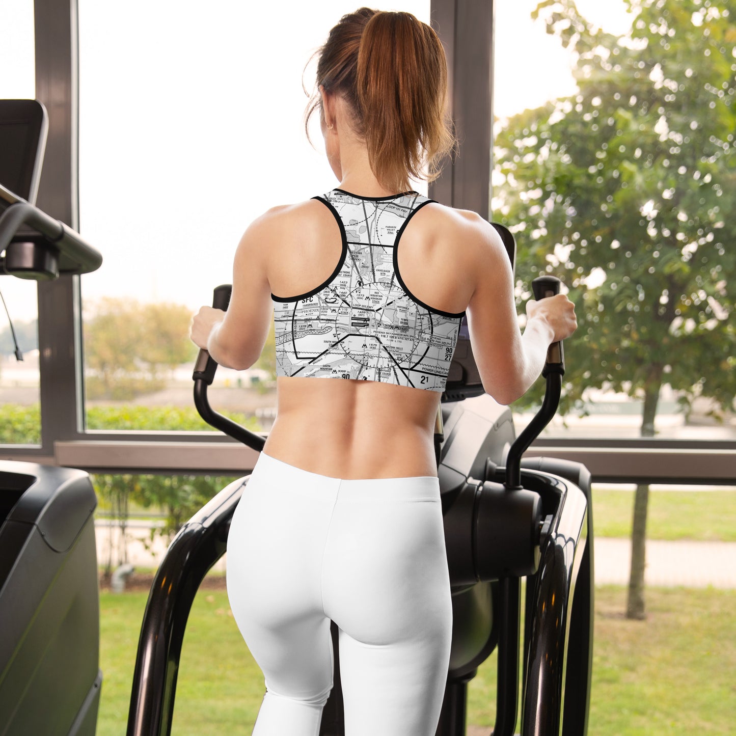 Aeronautical Chart padded sports bra (PHX/b&w)