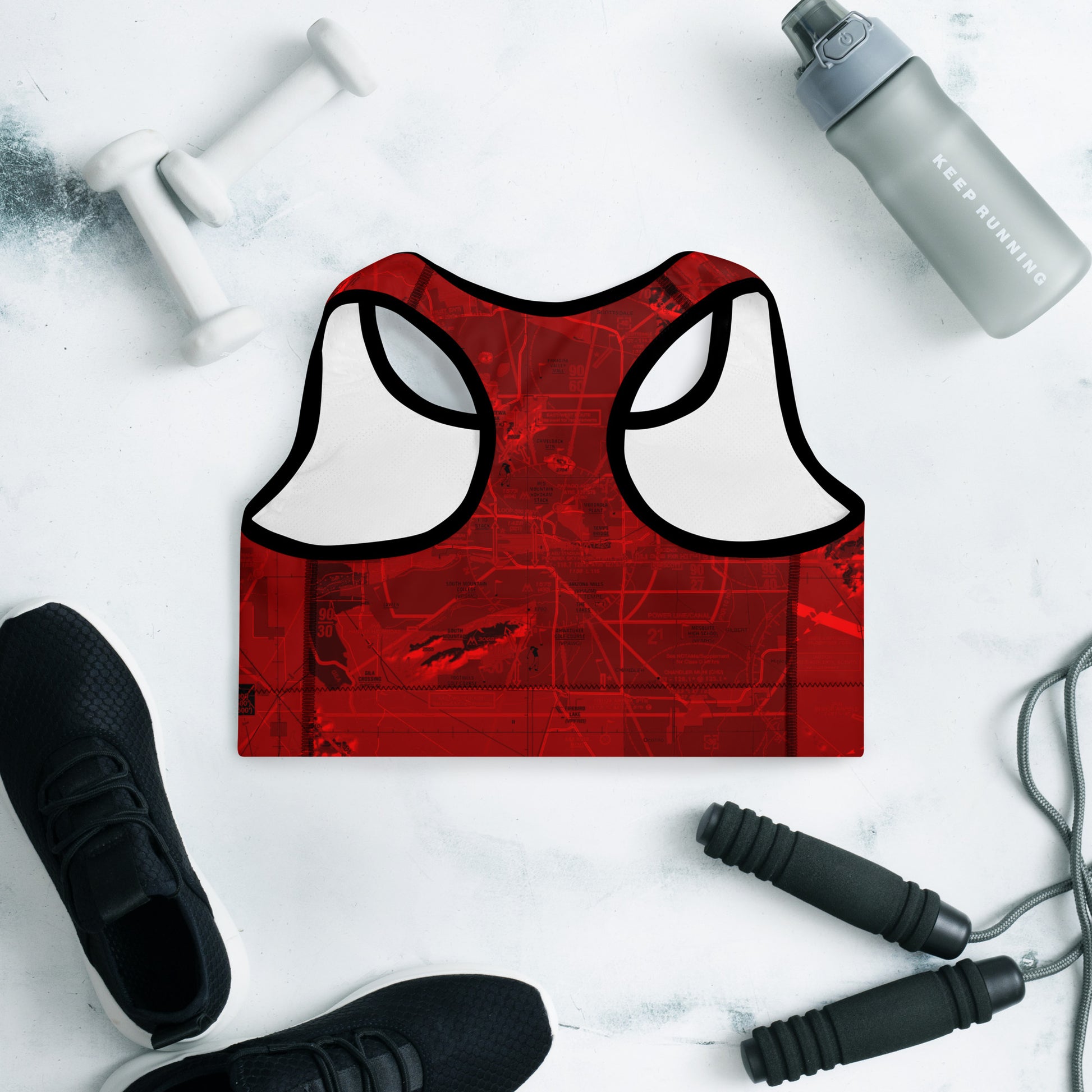 Aeronautical Chart padded sports bra (PHX/red)