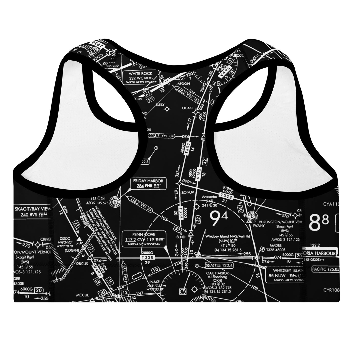 AeronautiAeronautical Chart Padded Sports Bra (black)cal Chart Padded Sports Bra (invert)