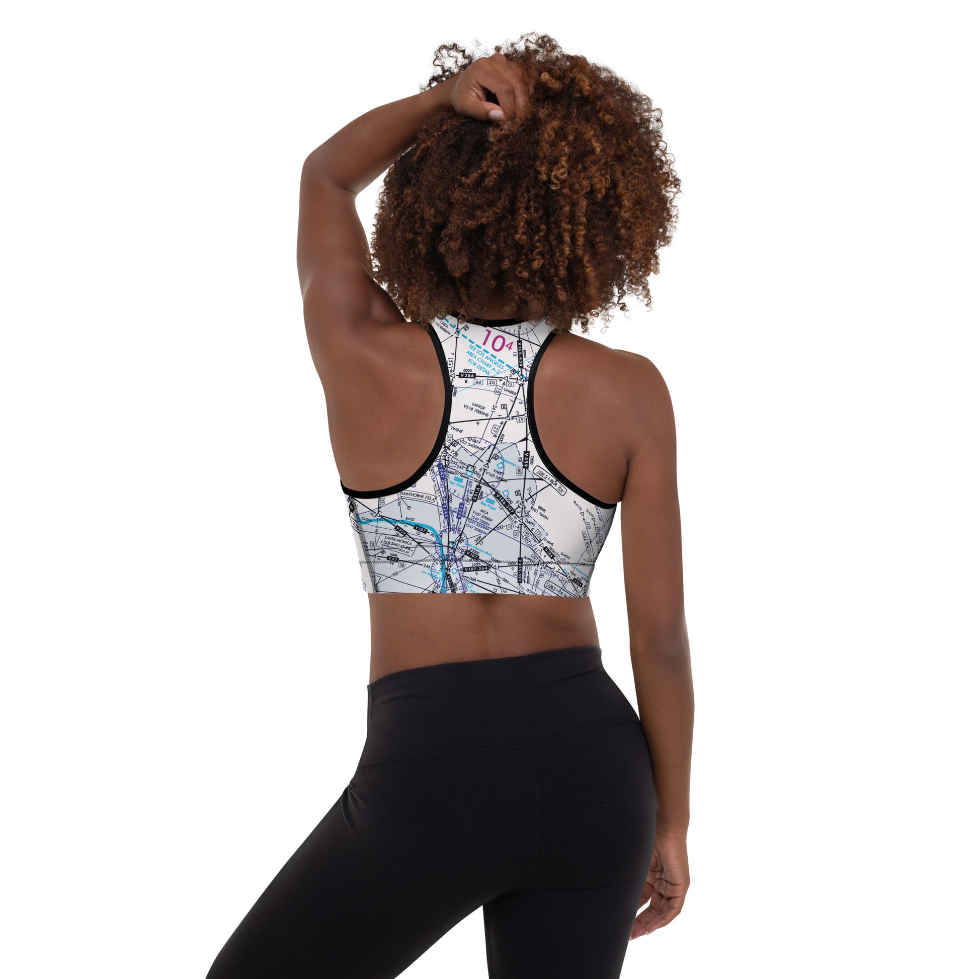 Aeronautical Chart Padded Sports Bra (white)