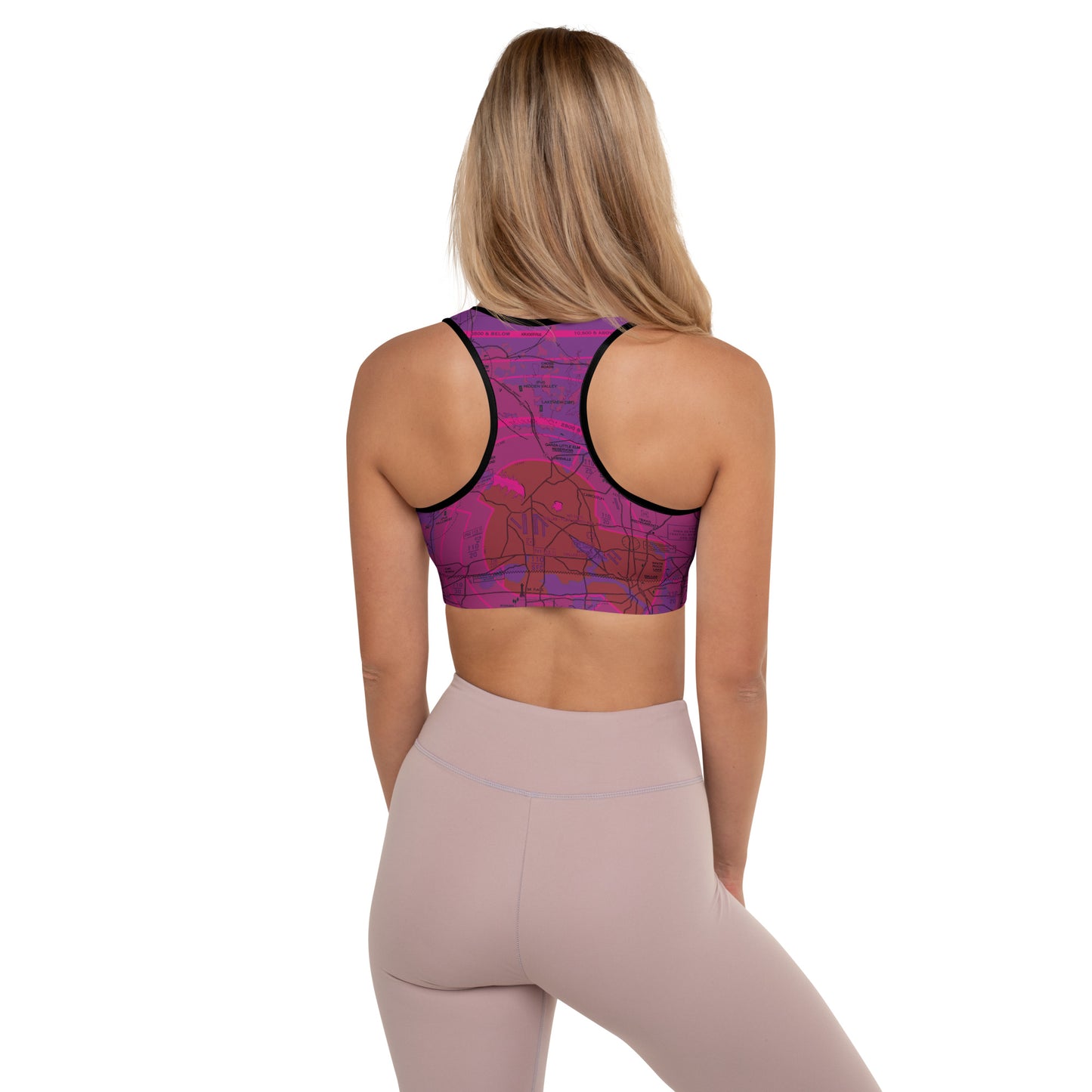 Aeronautical Chart Padded Sports Bra (DFW/purple)