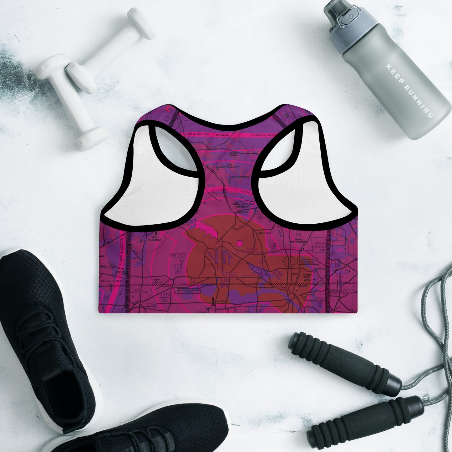 Aeronautical Chart Padded Sports Bra (DFW/purple)