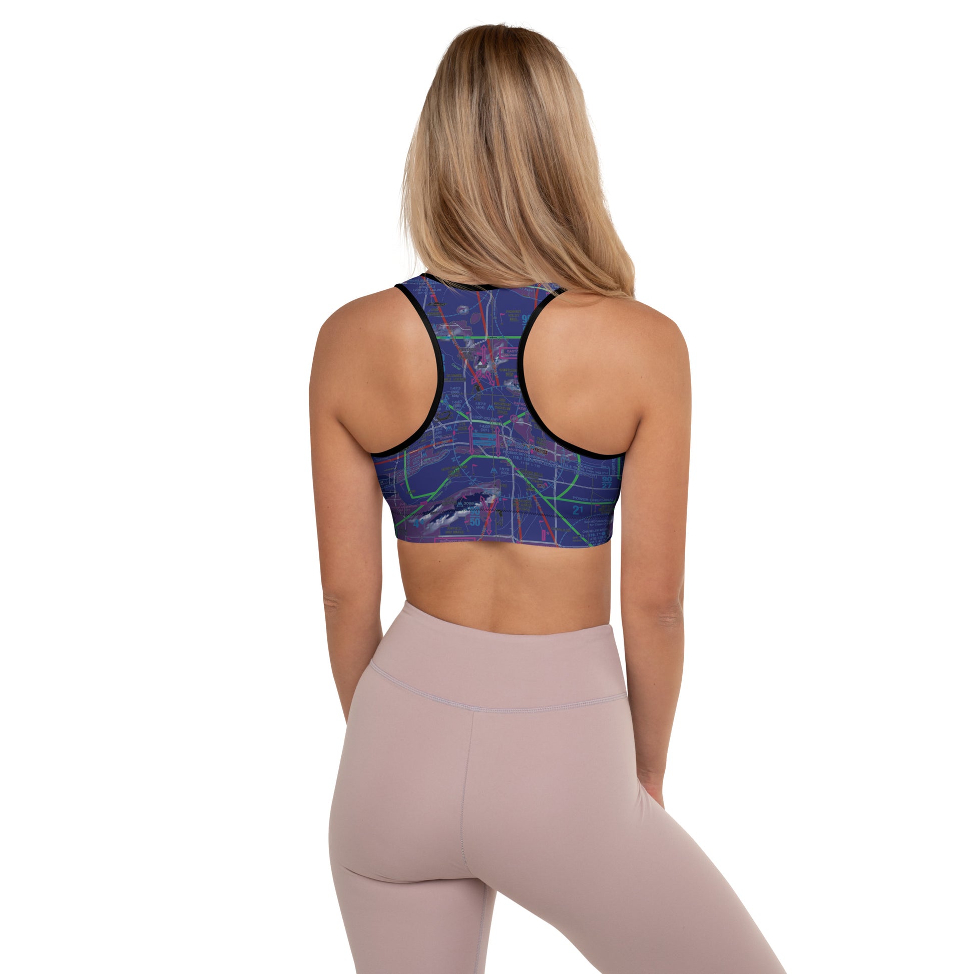 Aeronautical Chart Padded Sports Bra (PHX/invert)