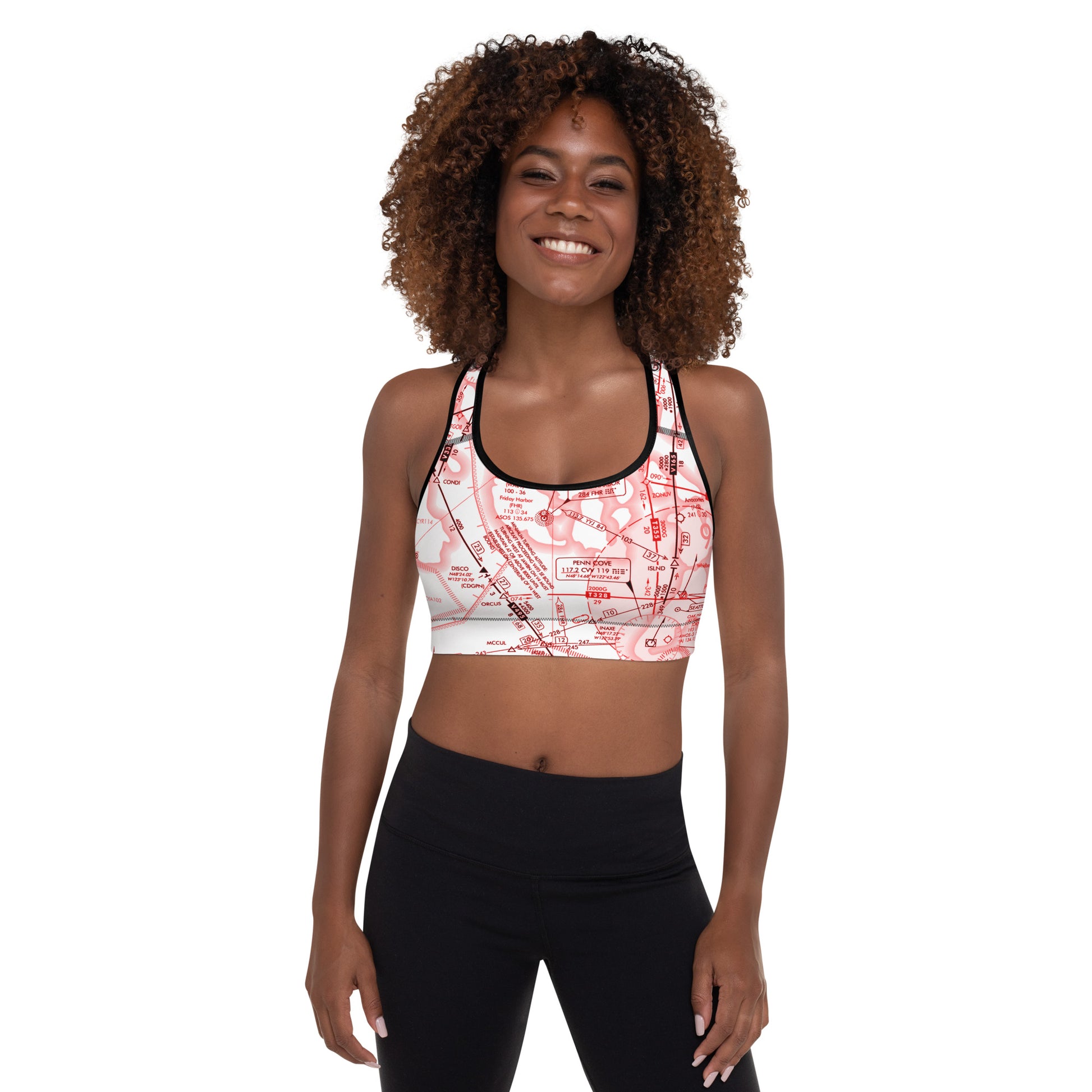 Aeronautical Chart padded sports bra (ELUS1/red&white)