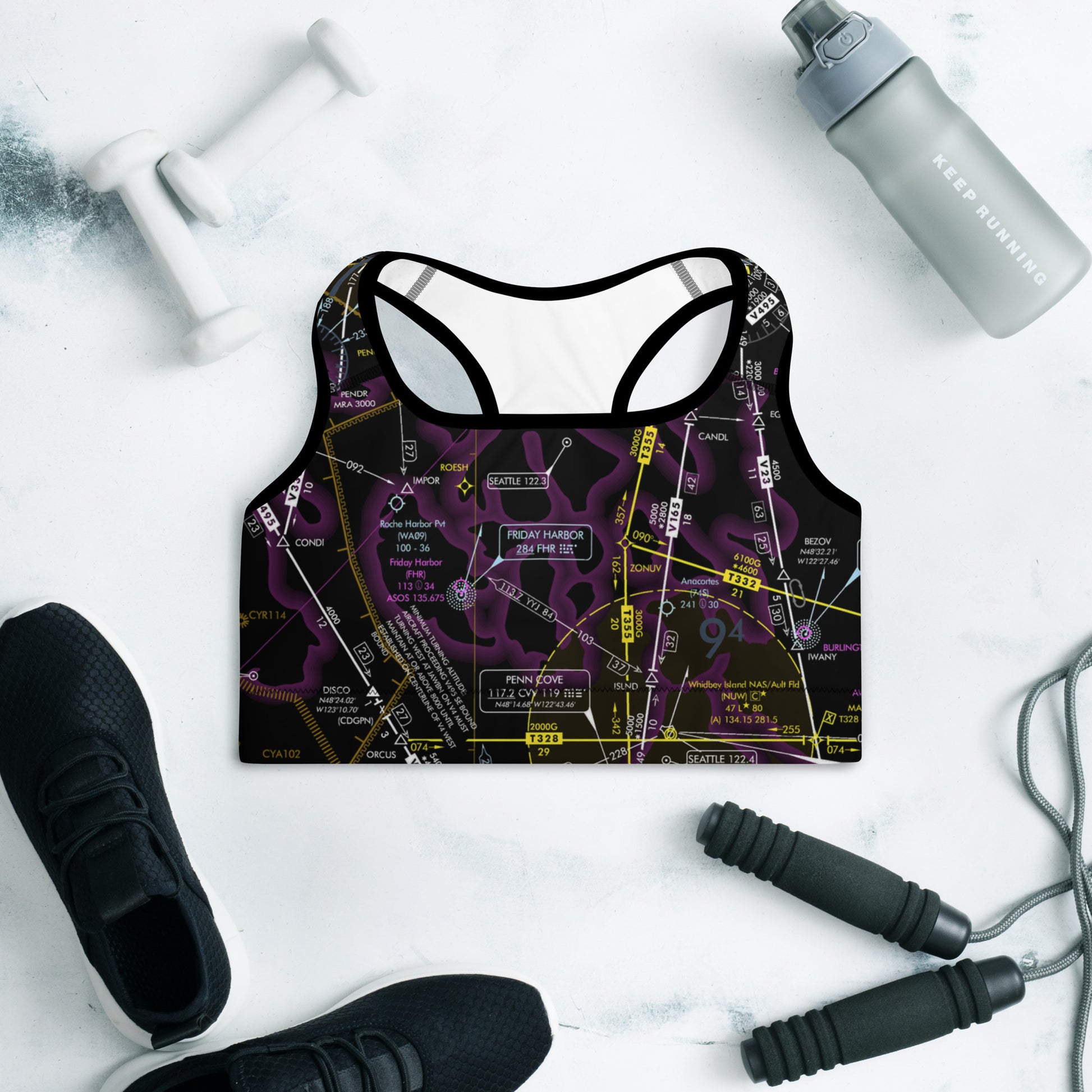Aeronautical Chart padded sports bra (ELUS1/invert)