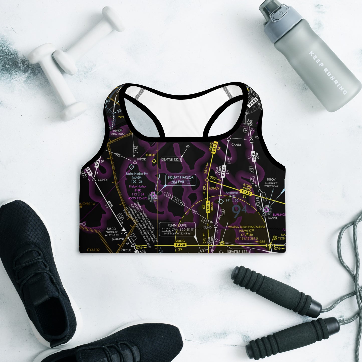 Aeronautical Chart Padded Sports Bra (invert)