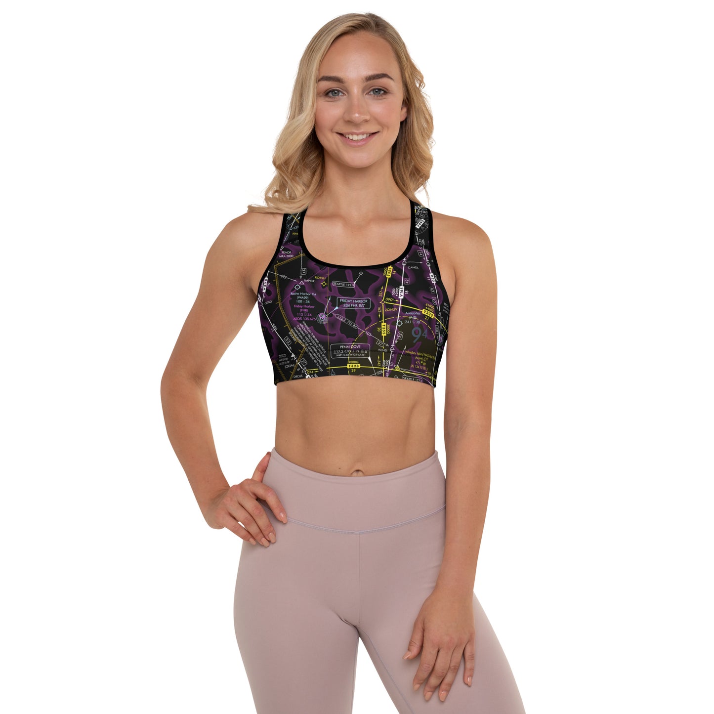 Aeronautical Chart Padded Sports Bra (invert)
