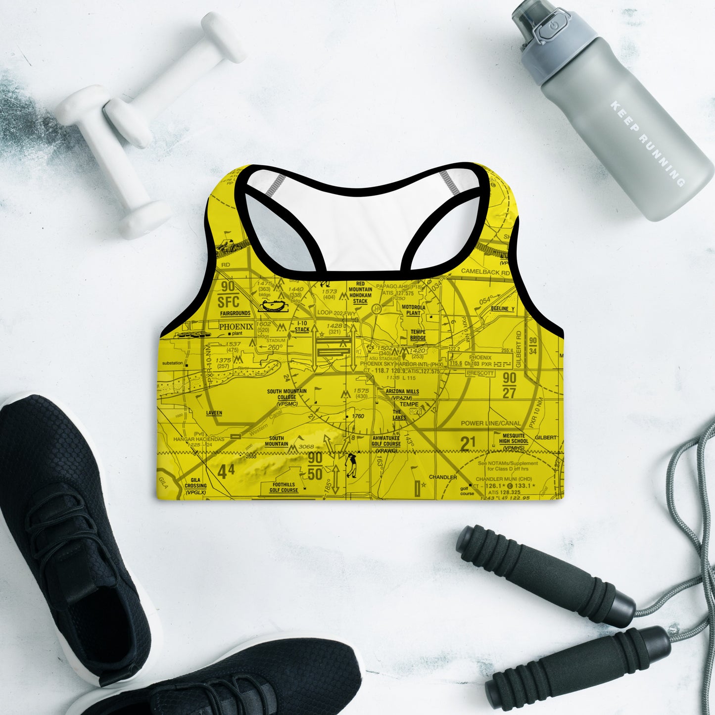 Aeronautical Chart padded sports bra (PHX/yellow)