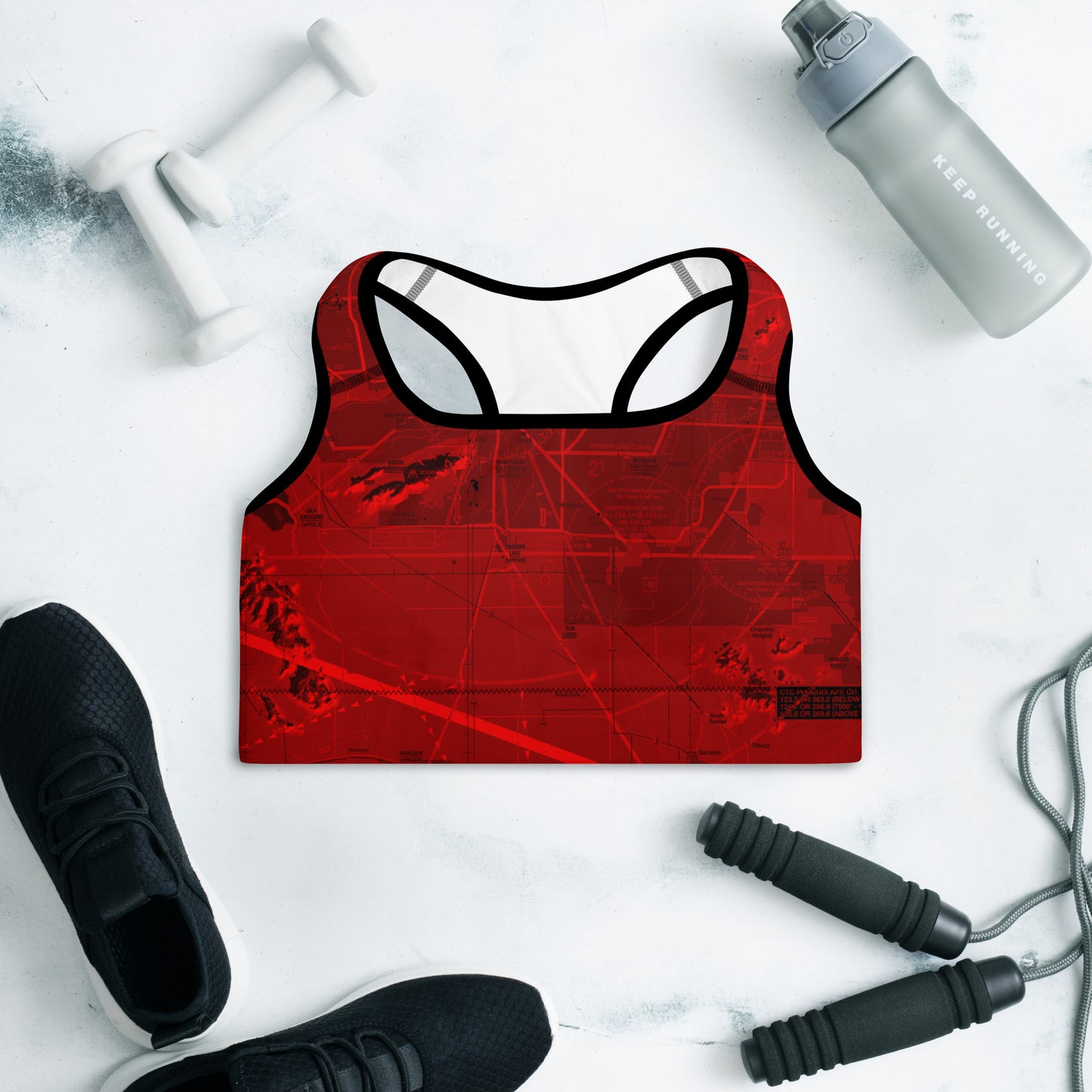 Aeronautical Chart padded sports bra (PHX/red)