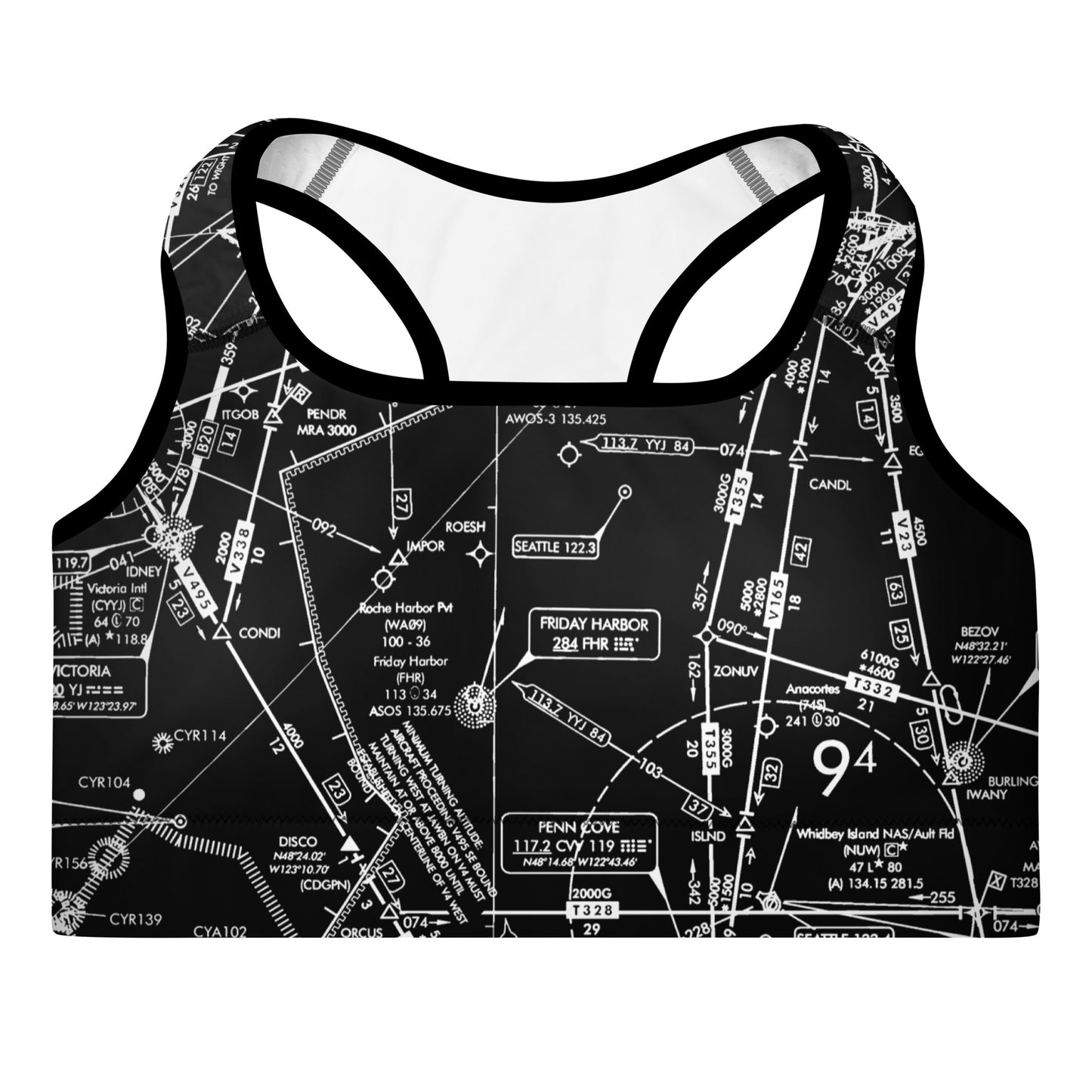 Aeronautical Chart padded sports bra (ELUS1/black)