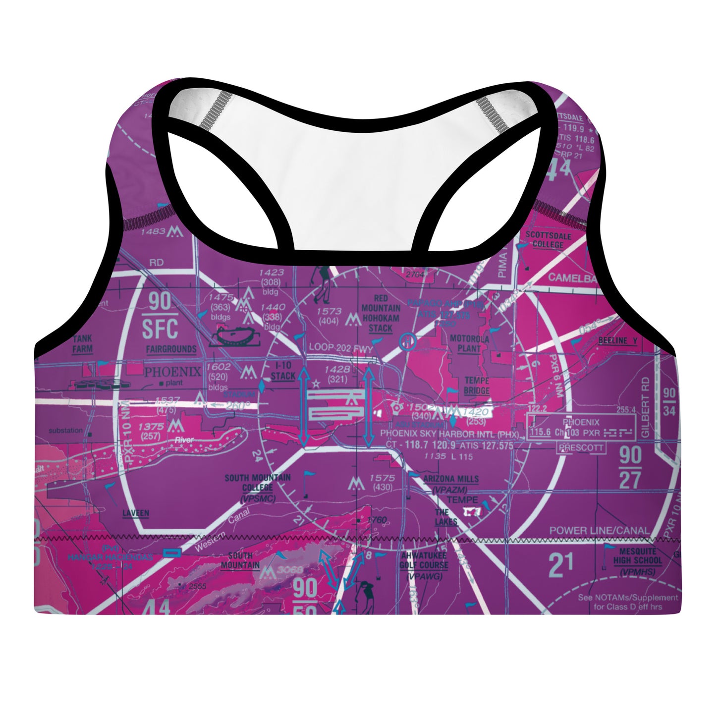 Aeronautical Chart padded sports bra (PHX/purple)