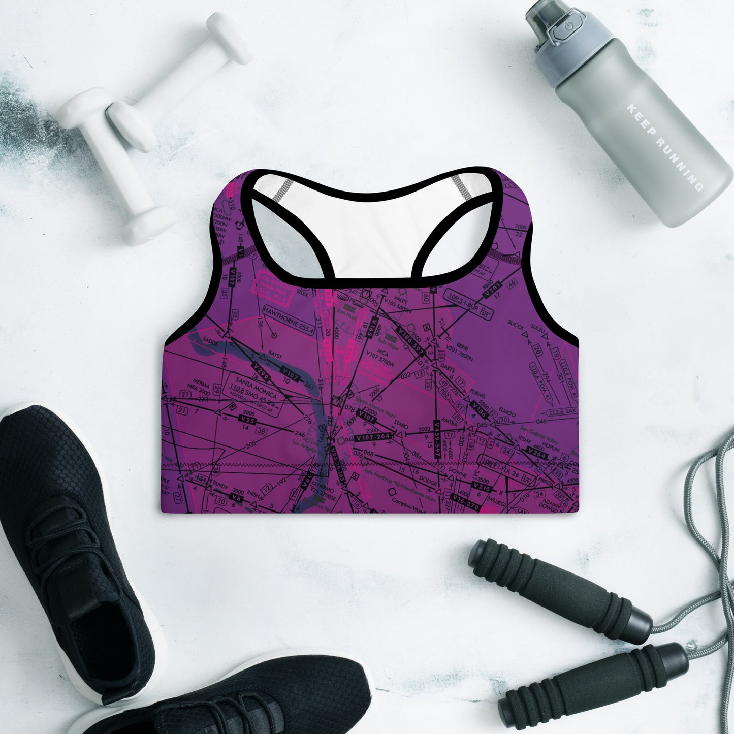 Aeronautical Chart padded sports bra (ELUS3/purple)