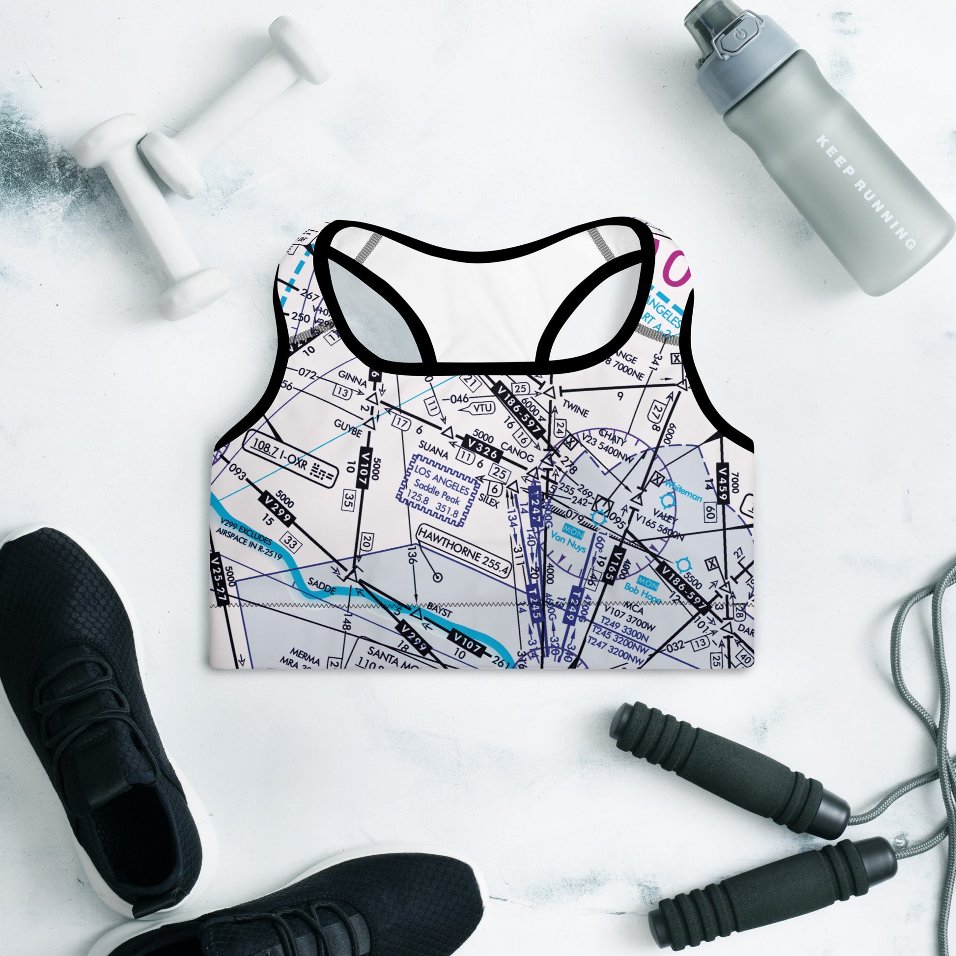 Aeronautical Chart Padded Sports Bra (white)