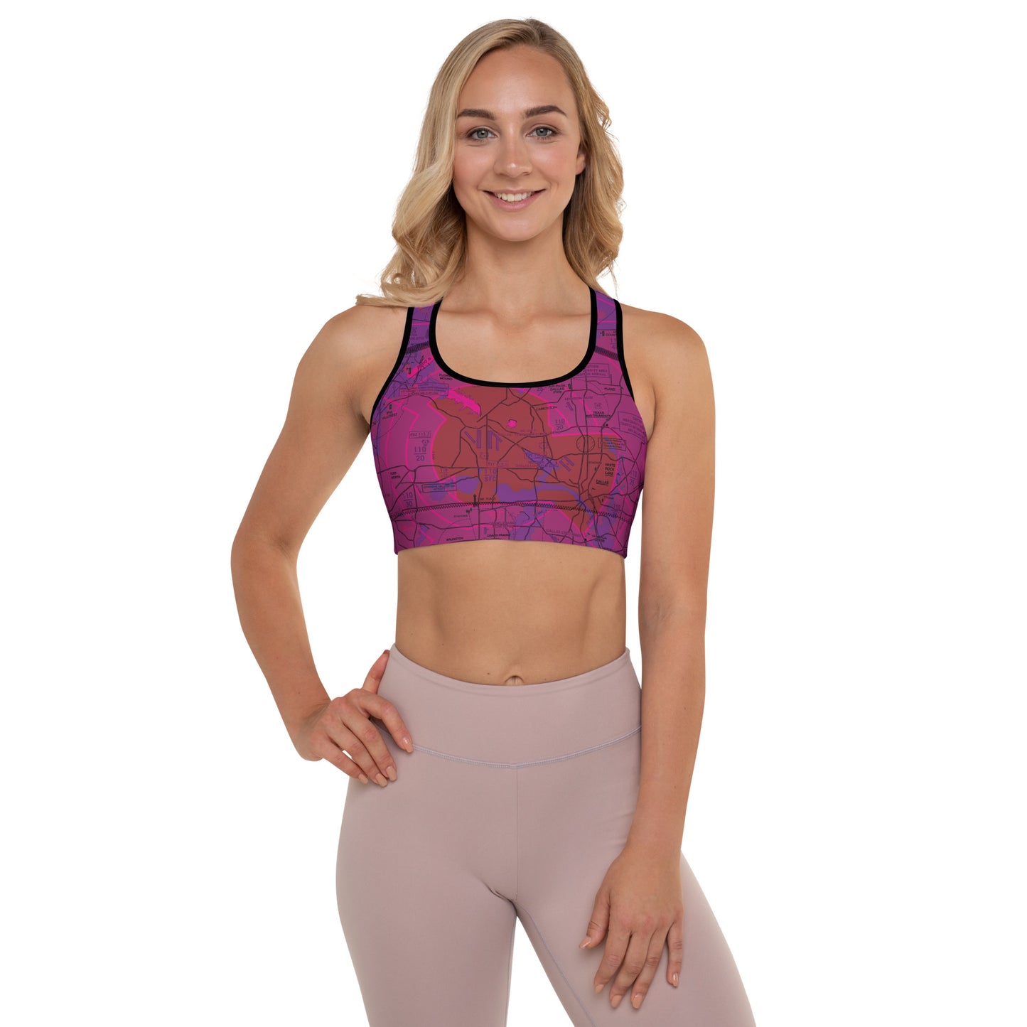 Aeronautical Chart Padded Sports Bra (DFW/purple)