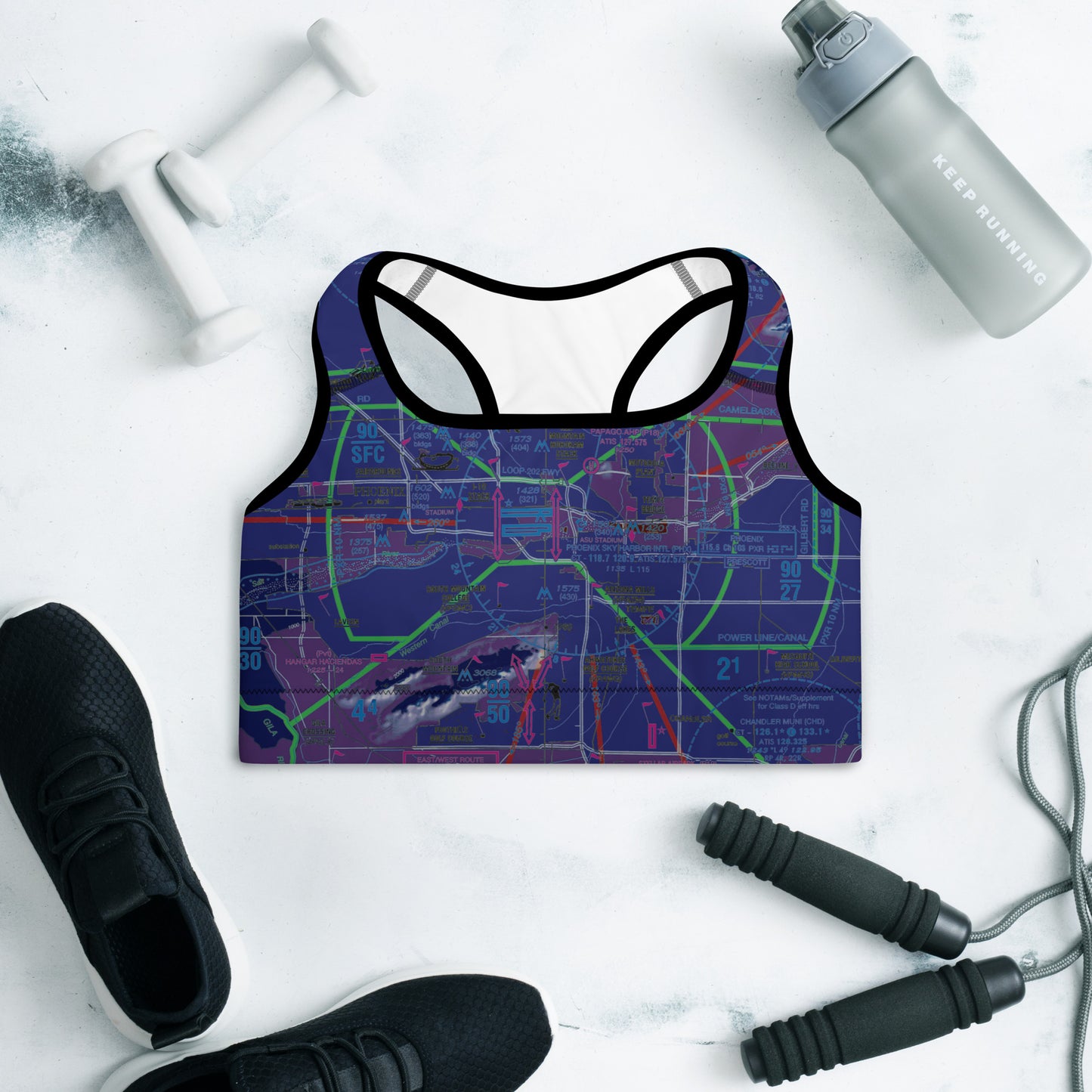Aeronautical Chart Padded Sports Bra (PHX/invert)