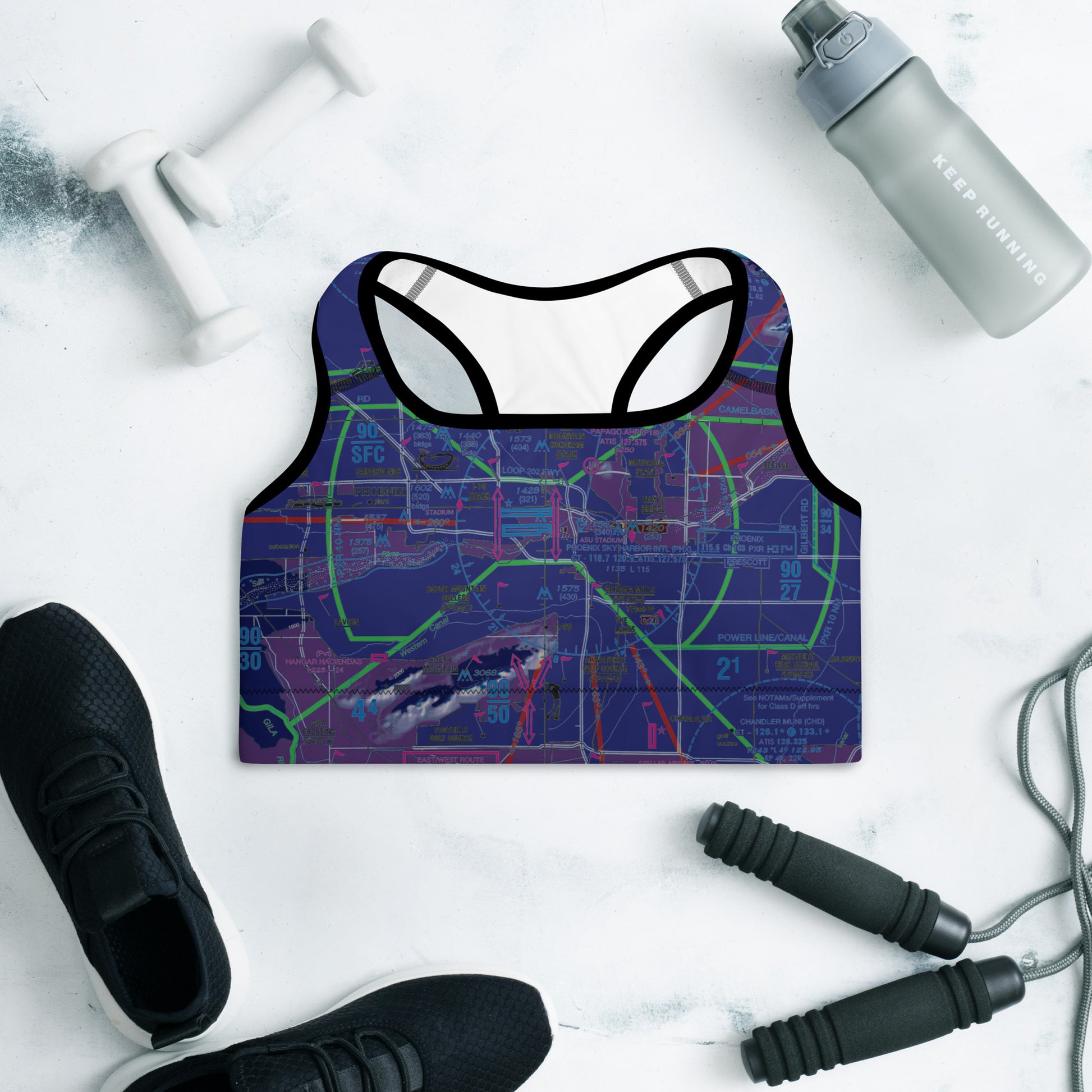 Aeronautical Chart Padded Sports Bra (PHX/invert)