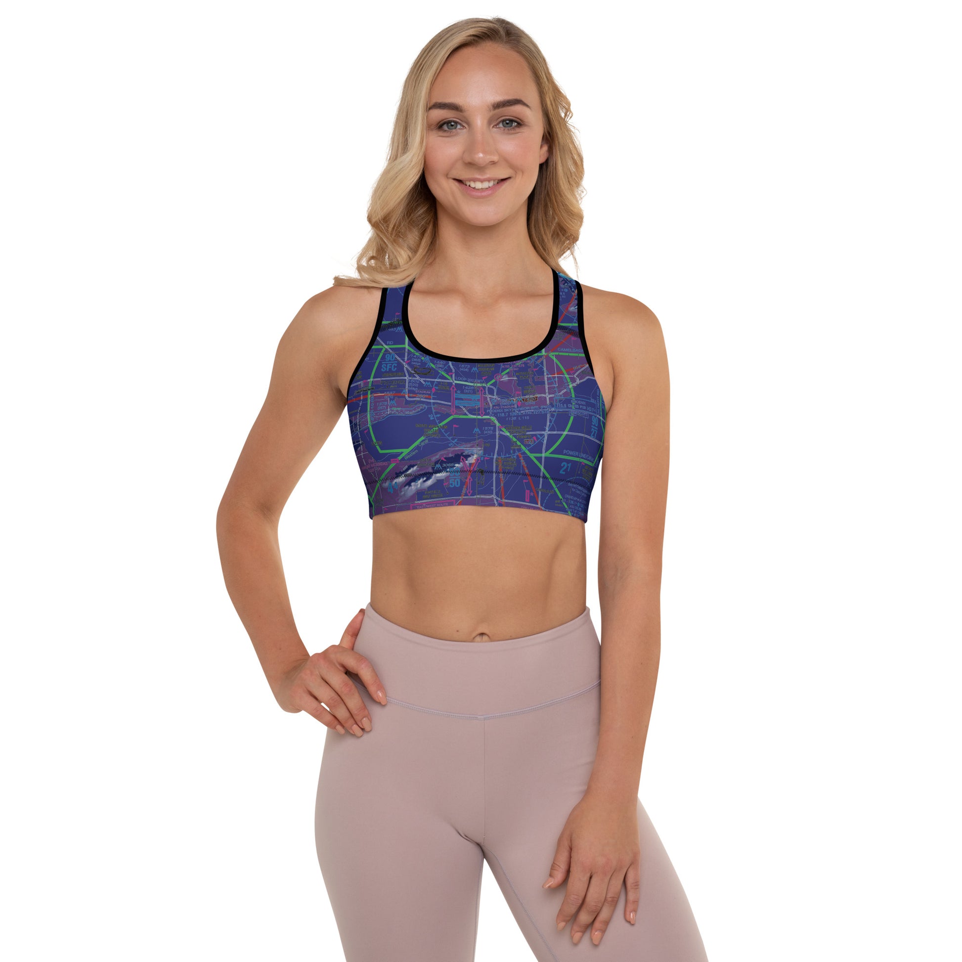 Aeronautical Chart Padded Sports Bra (PHX/invert)