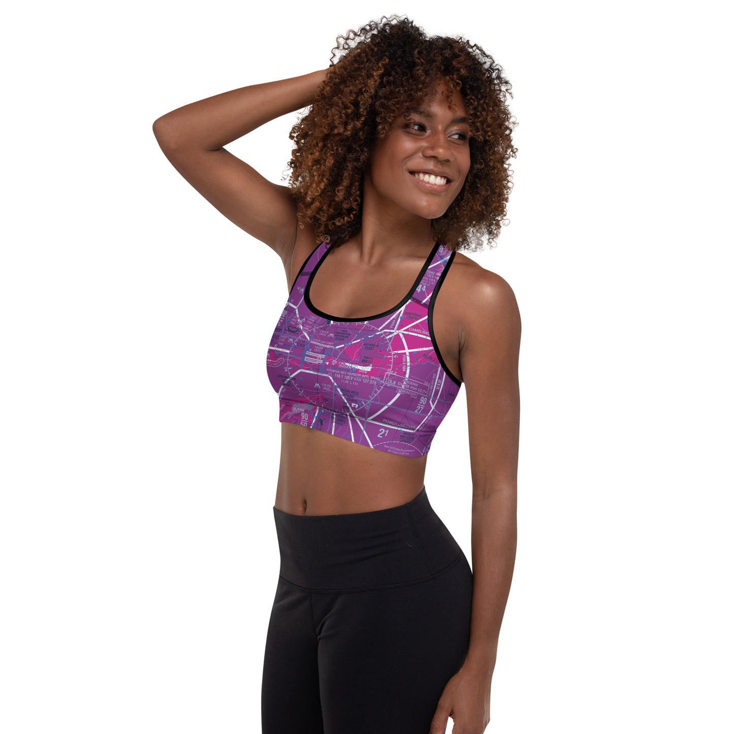 Aeronautical Chart padded sports bra (PHX/purple)
