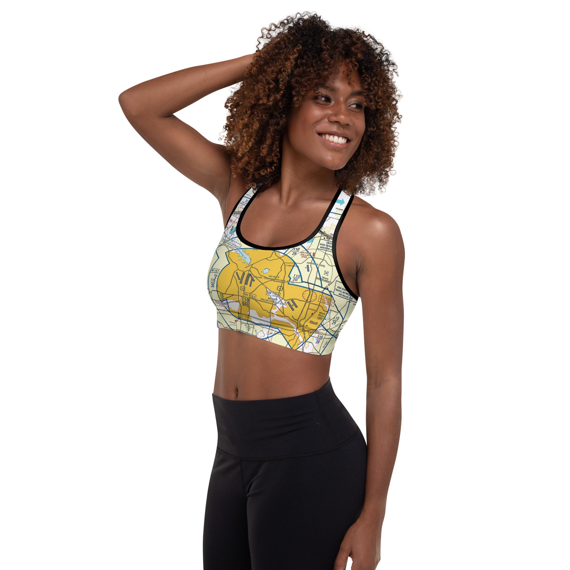 Aeronautical Chart Padded Sports Bra (DFW)