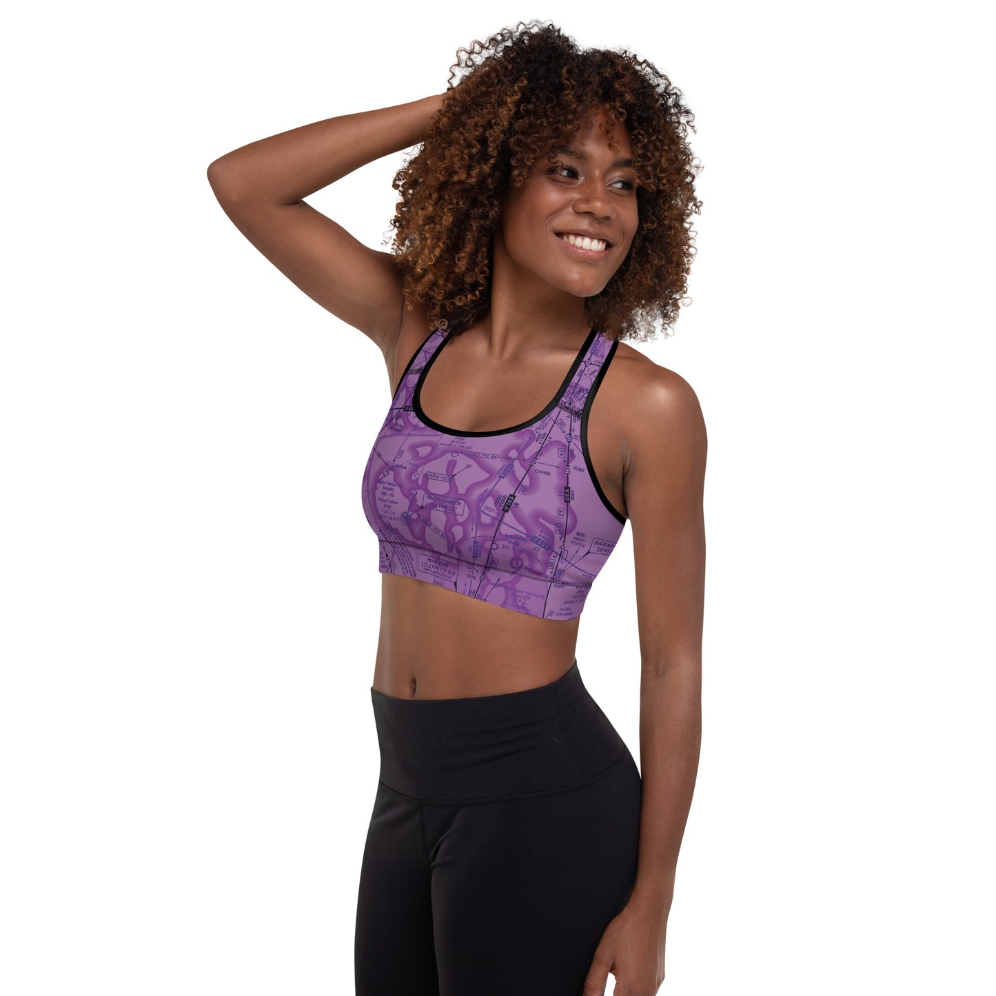 Aeronautical Chart Padded Sports Bra (ELUS1/purple)