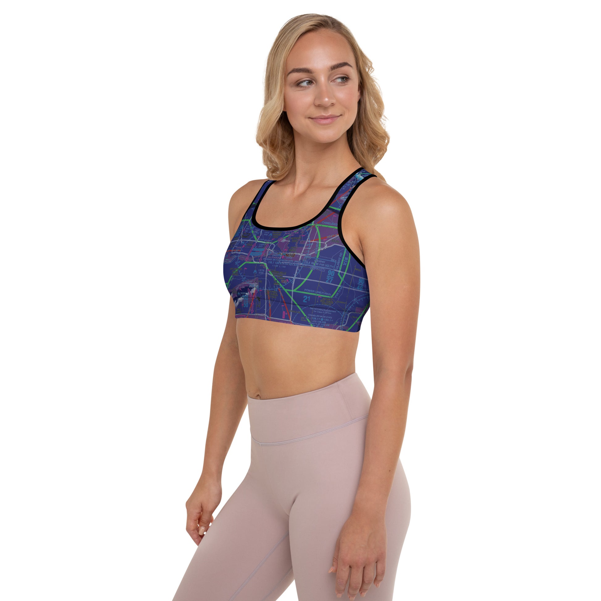 Aeronautical Chart Padded Sports Bra (PHX/invert)