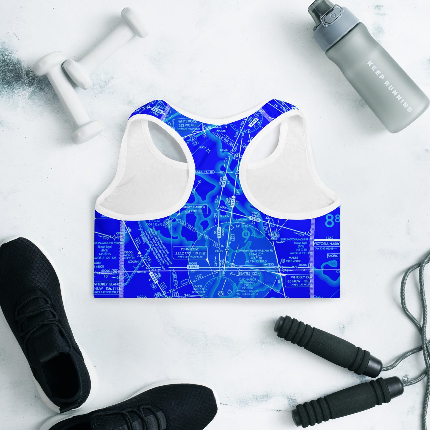 Aeronautical Chart padded sports bra (ELUS1/n.blue)