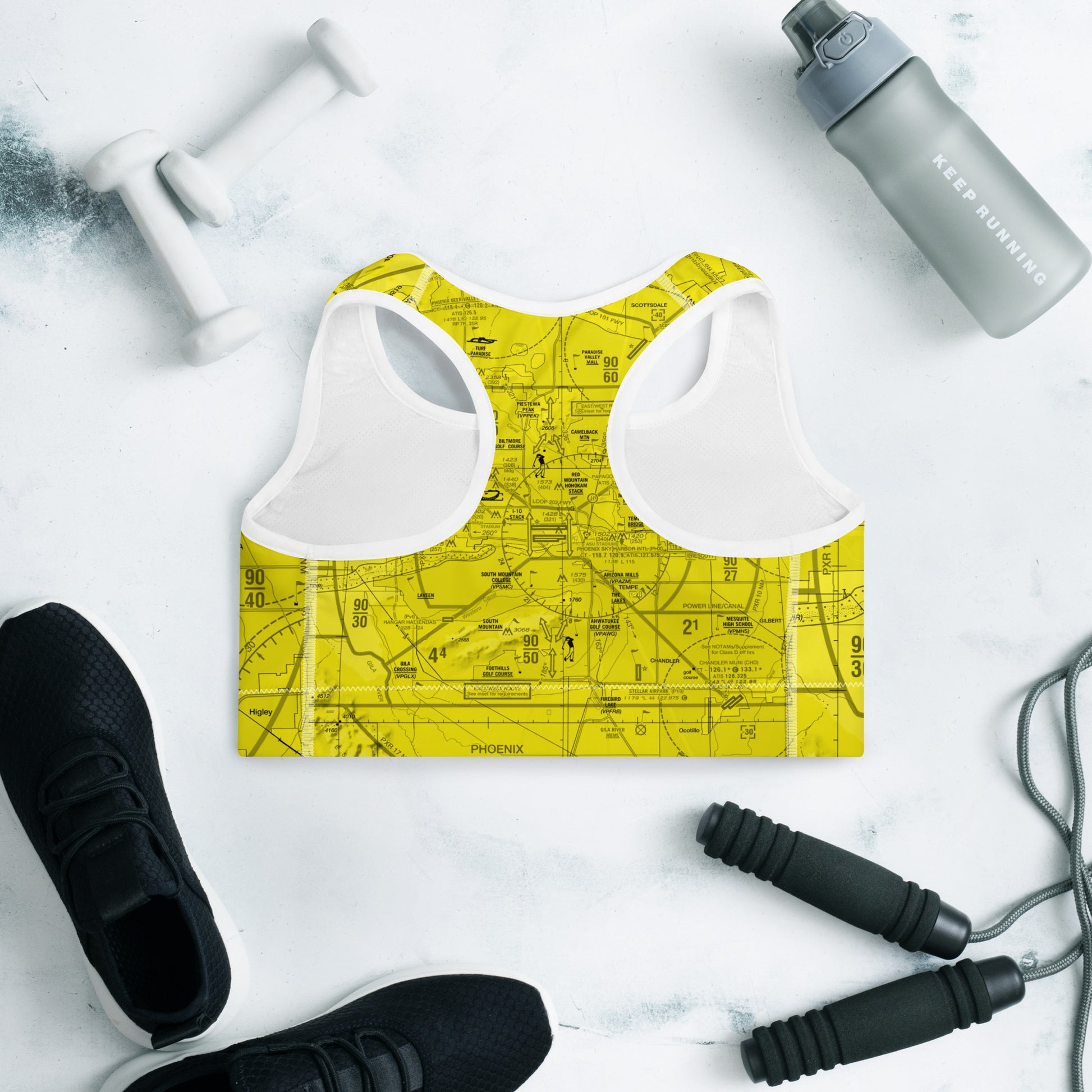 Aeronautical Chart padded sports bra (PHX/yellow)