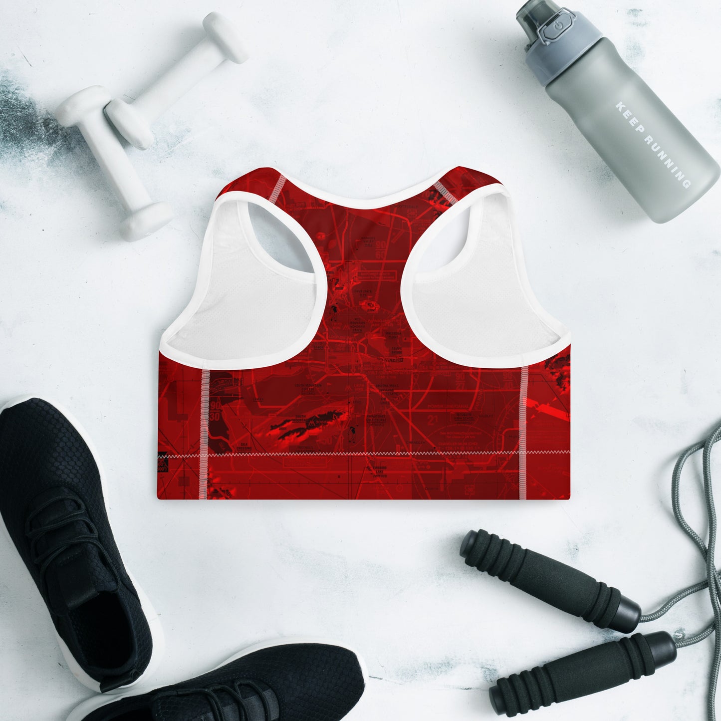 Aeronautical Chart padded sports bra (PHX/red)