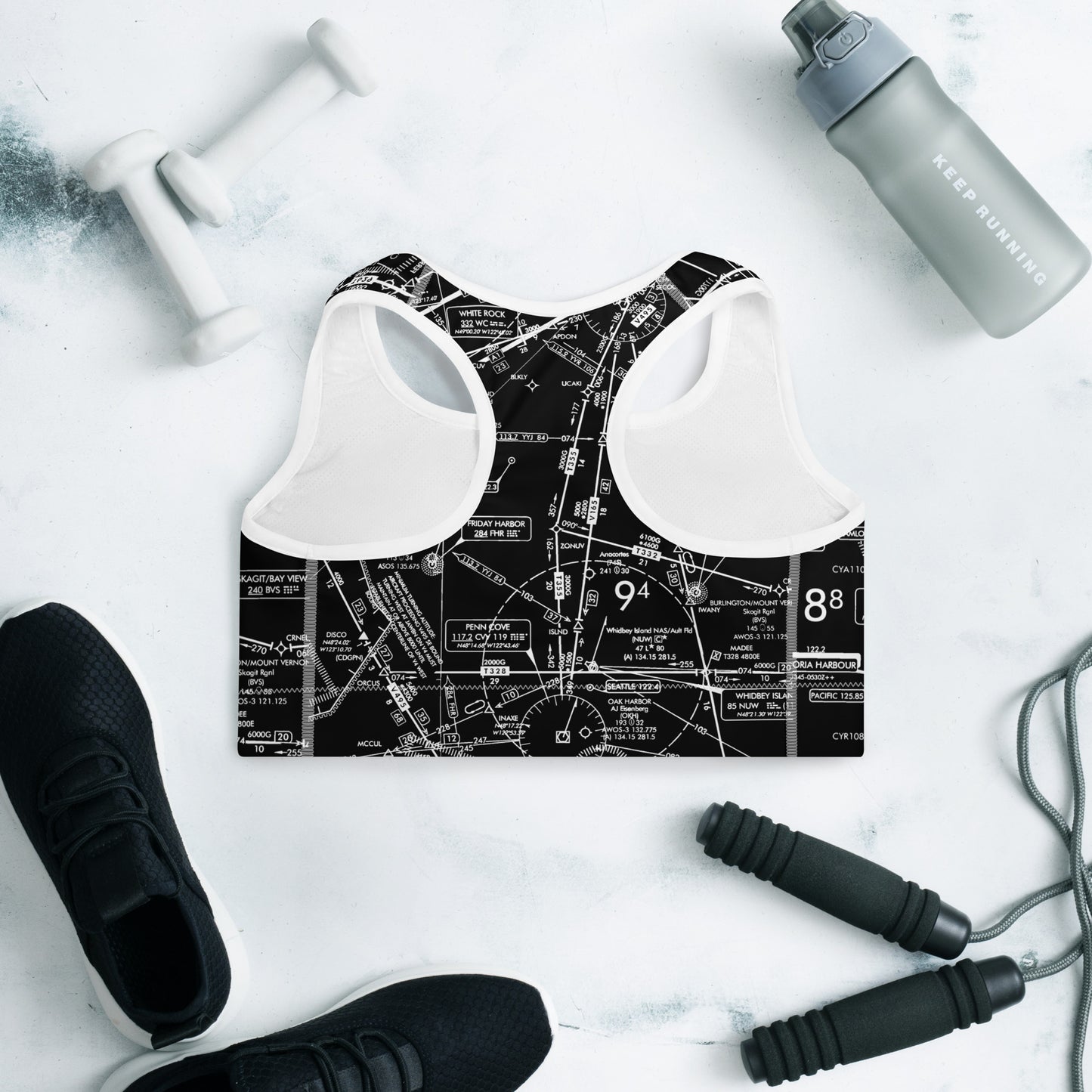 Aeronautical Chart padded sports bra (ELUS1/black)