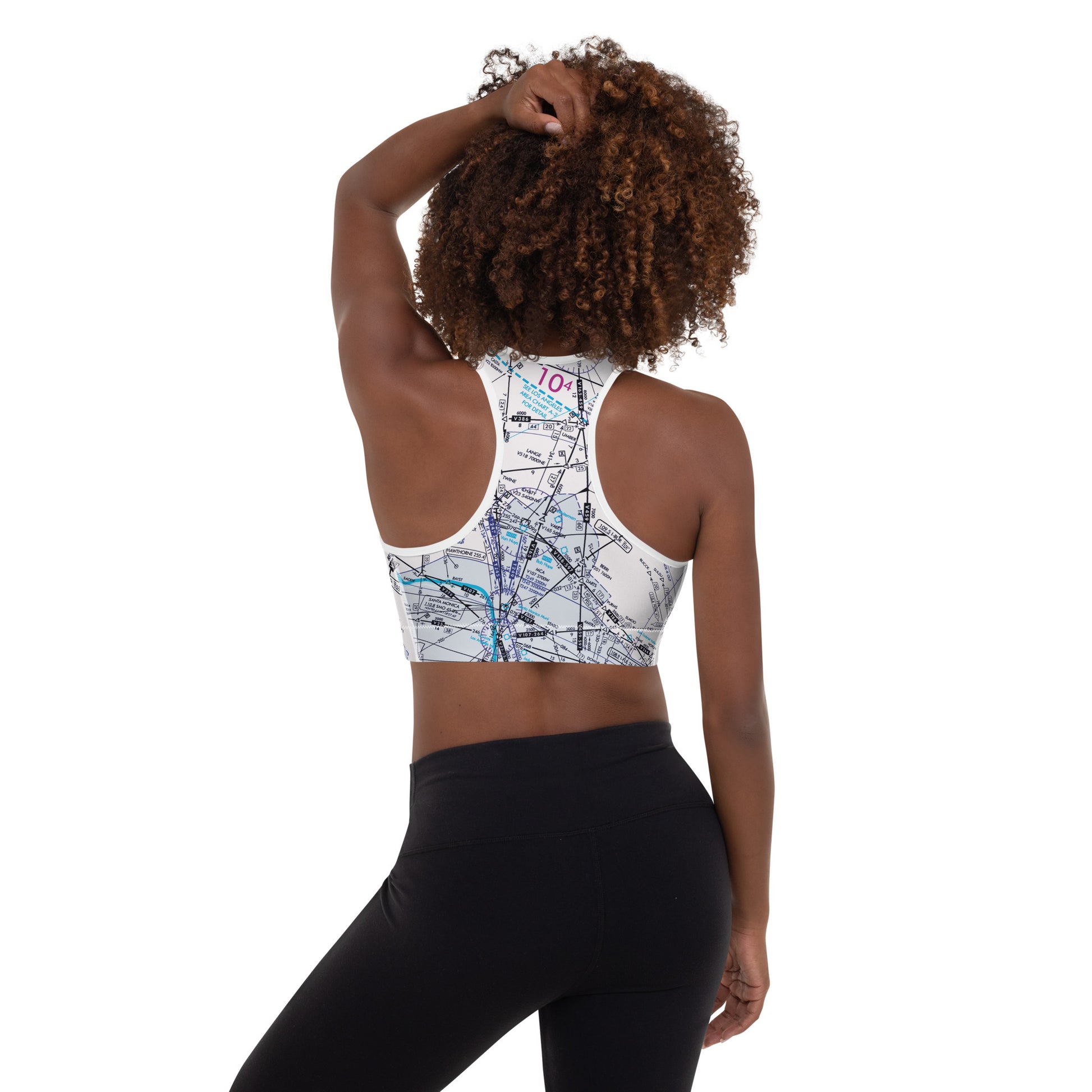 Aeronautical Chart Padded Sports Bra (white)