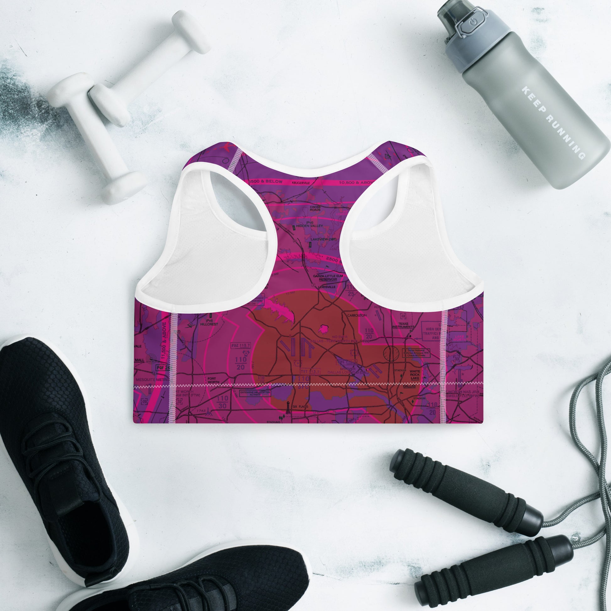 Aeronautical Chart Padded Sports Bra (DFW/purple)