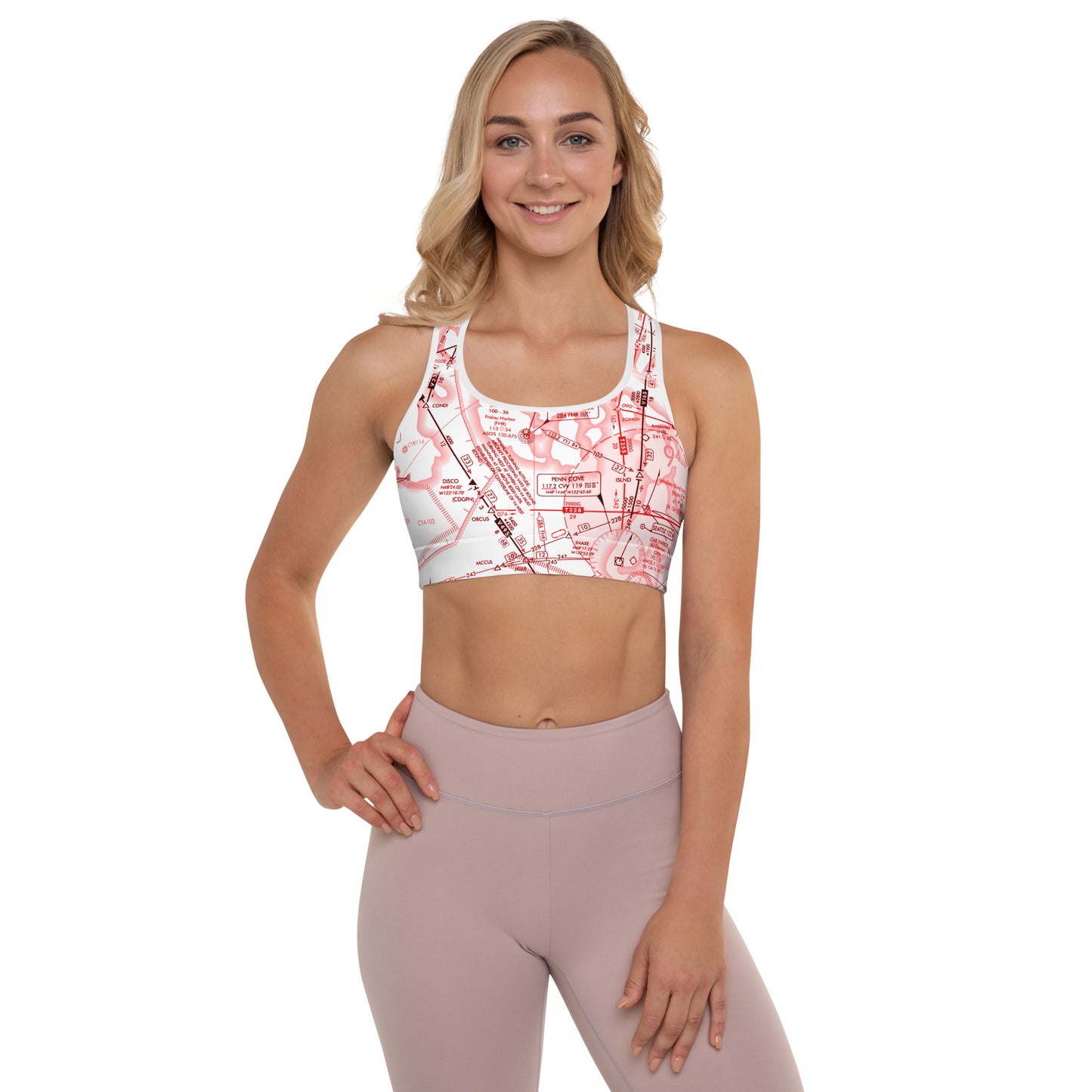 Aeronautical Chart padded sports bra (ELUS1/red&white)