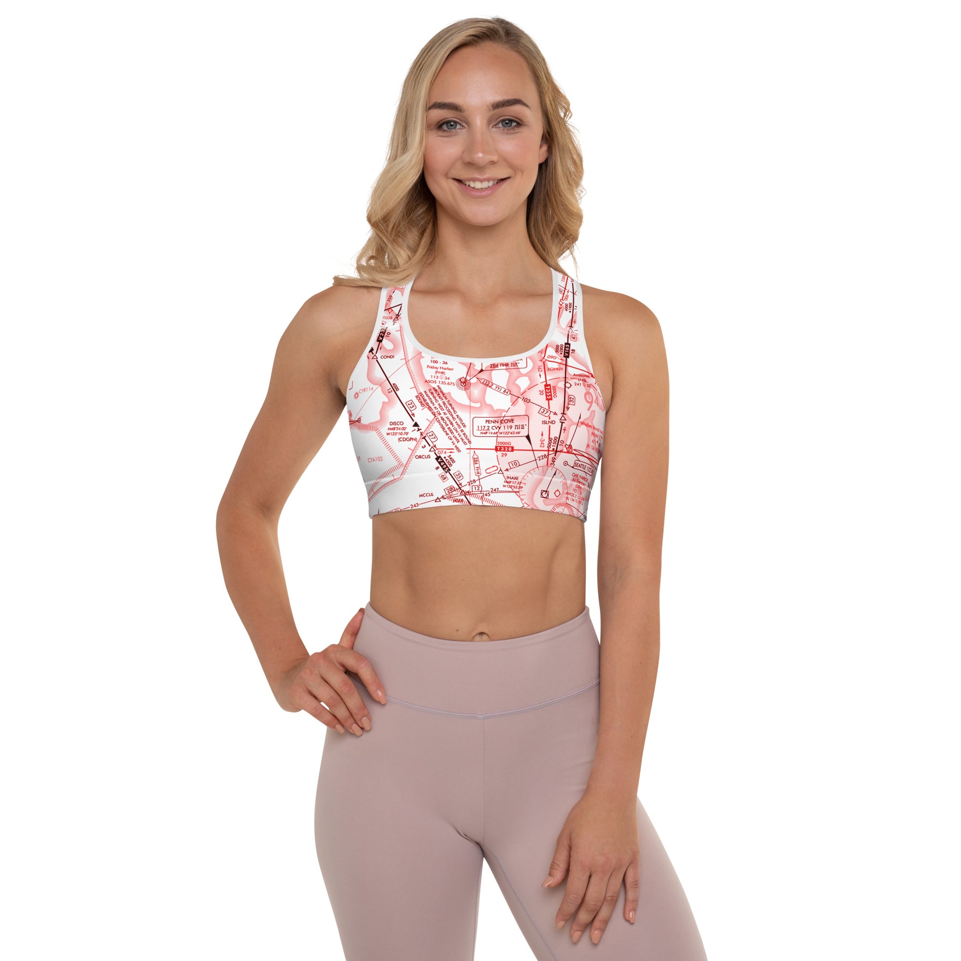 Aeronautical Chart padded sports bra (ELUS1/red&white)