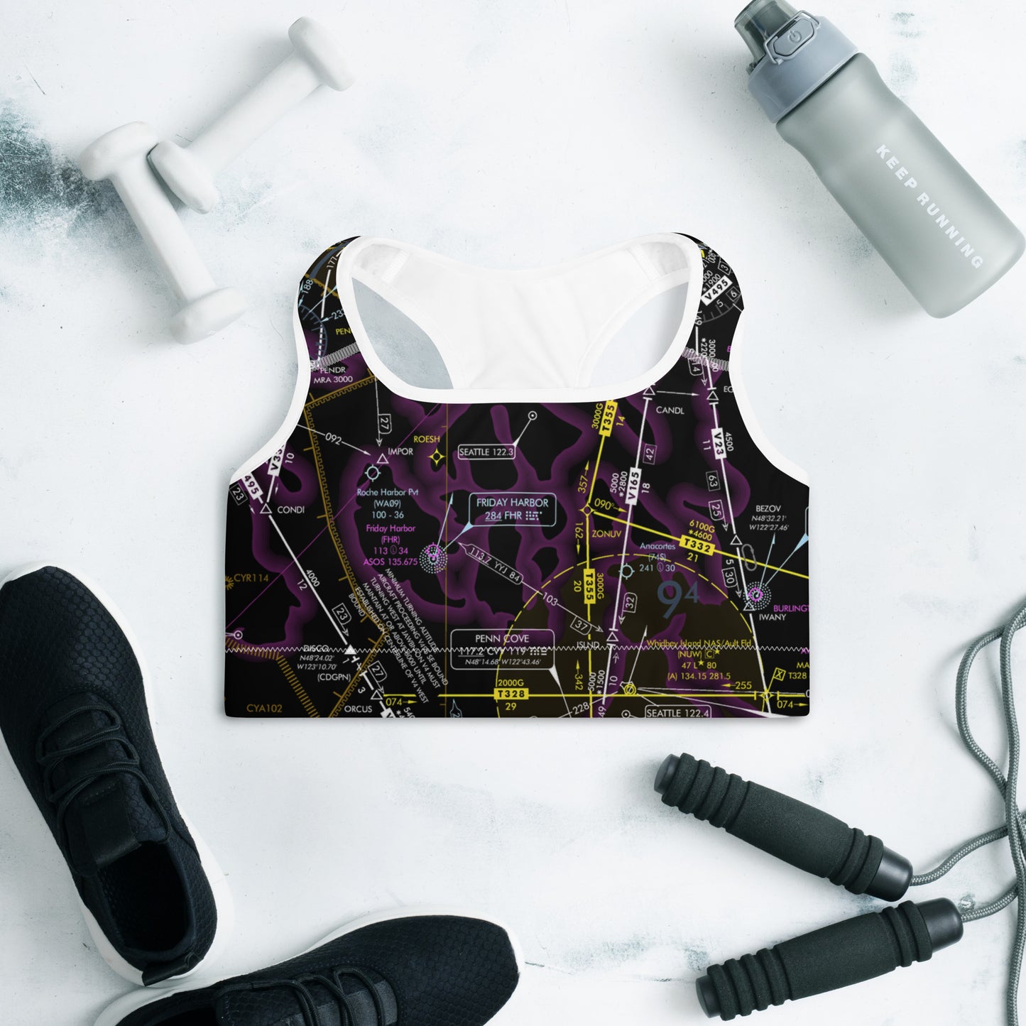 Aeronautical Chart padded sports bra (ELUS1/invert)