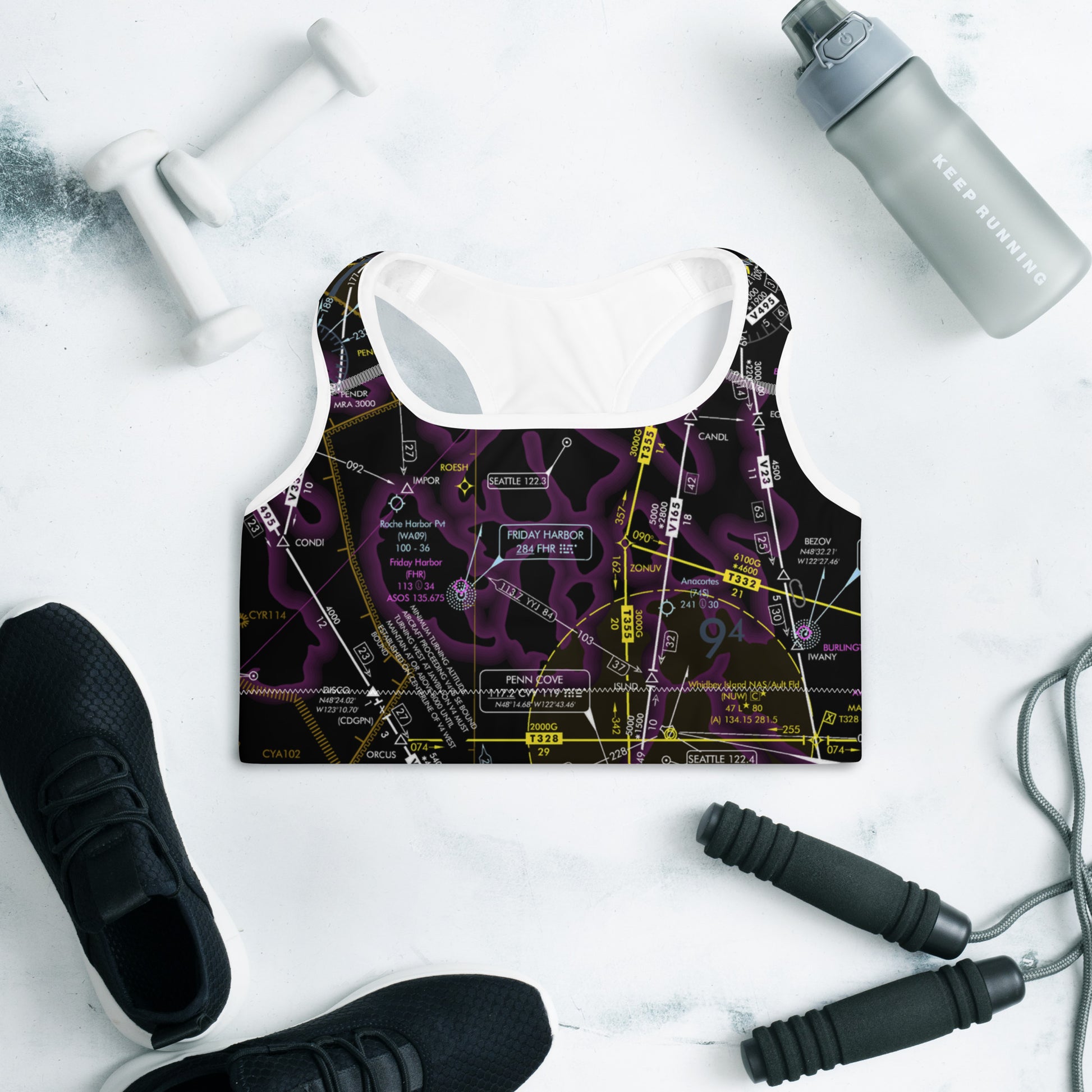 Aeronautical Chart padded sports bra (ELUS1/invert)