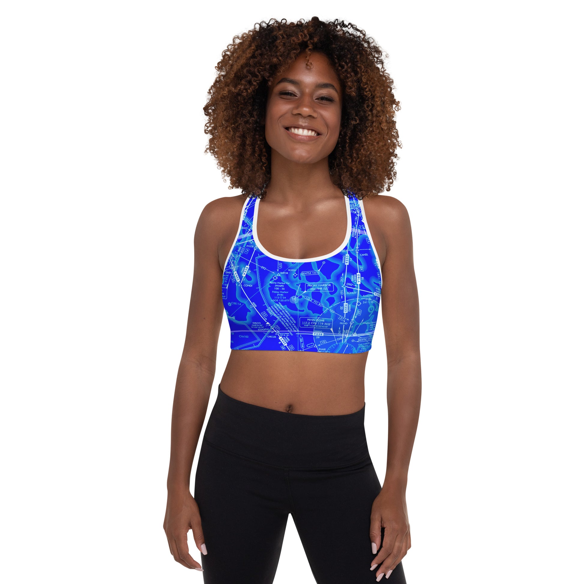 Aeronautical Chart padded sports bra (ELUS1/n.blue)