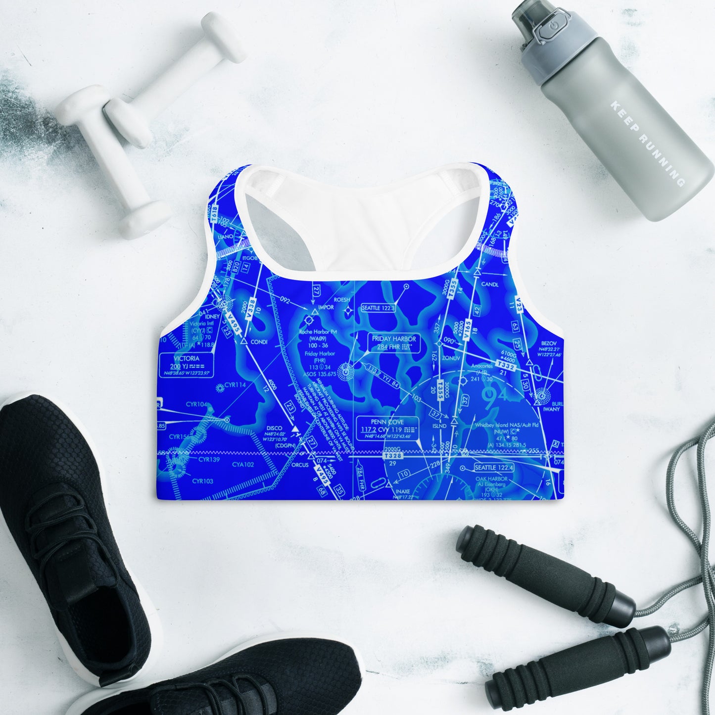 Aeronautical Chart padded sports bra (ELUS1/n.blue)