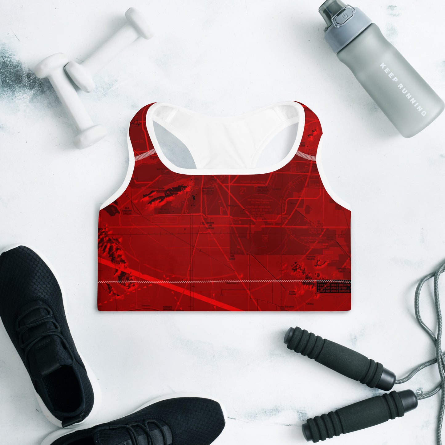 Aeronautical Chart padded sports bra (PHX/red)