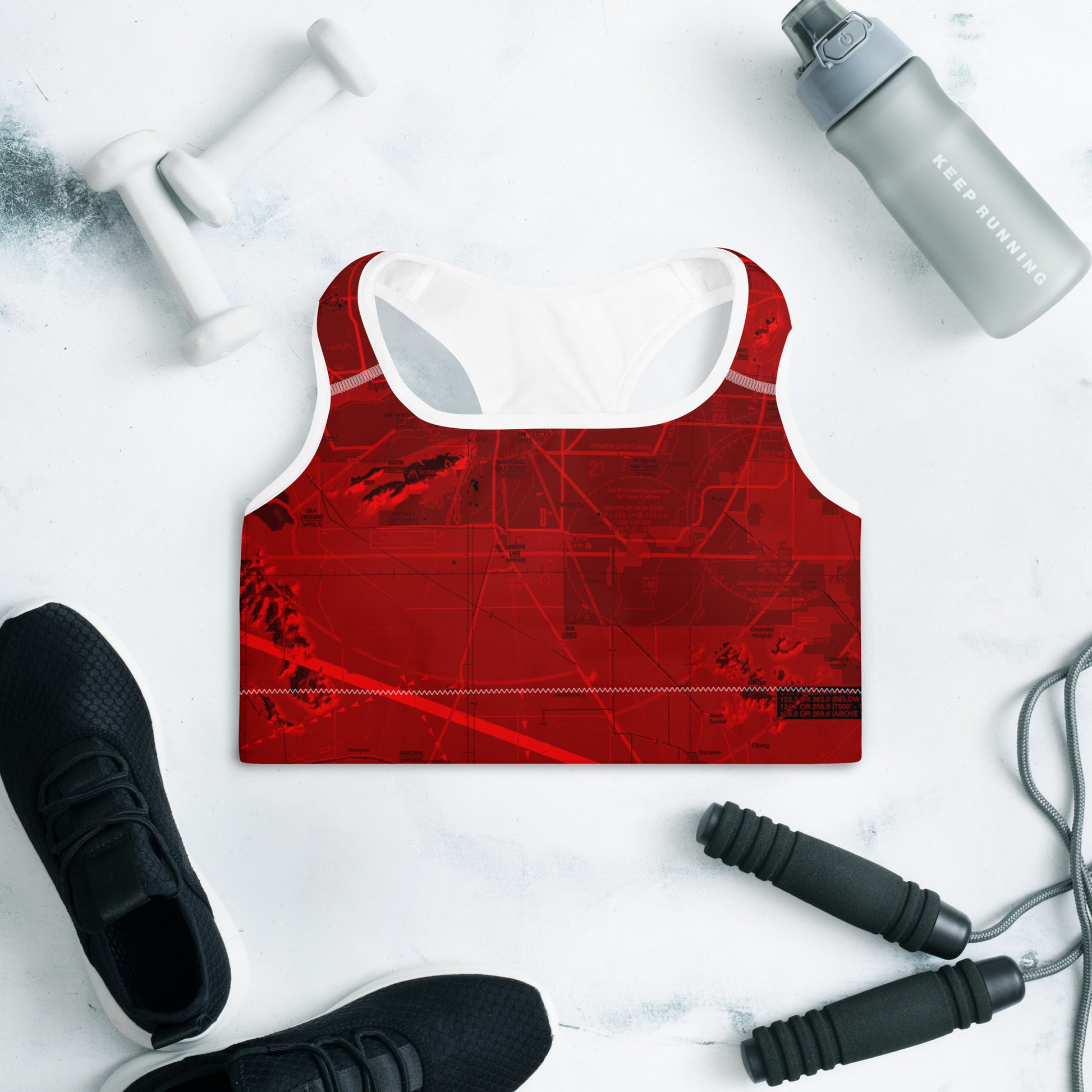 Aeronautical Chart padded sports bra (PHX/red)